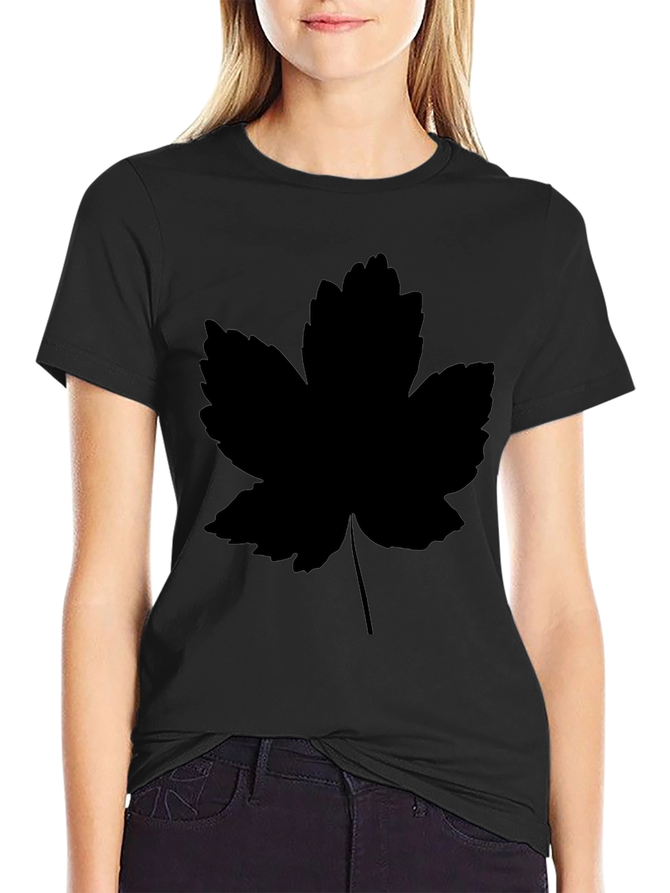 Leaf Print Black T-Shirt - Casual Style