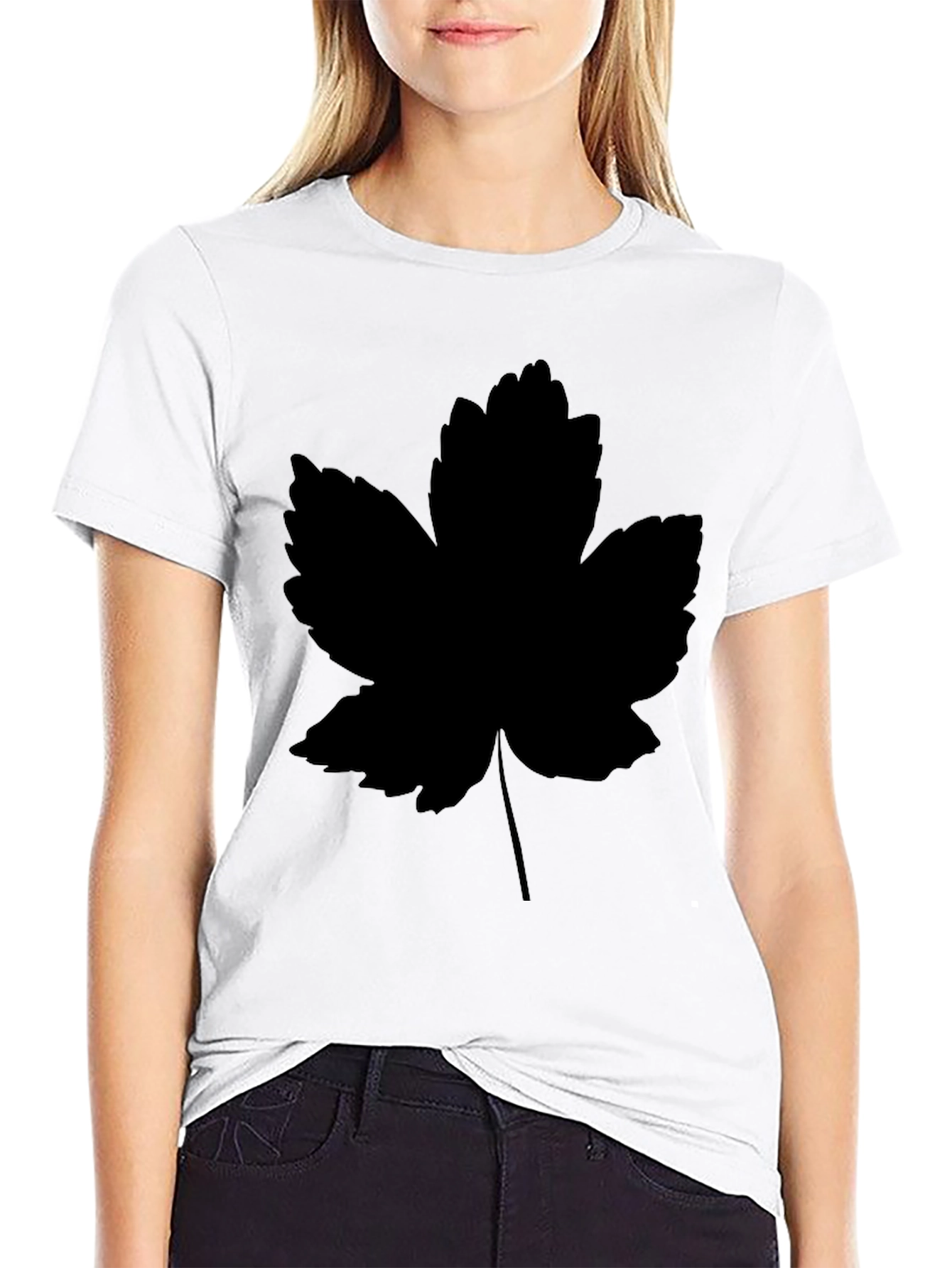 Leaf Print Black T-Shirt - Casual Style