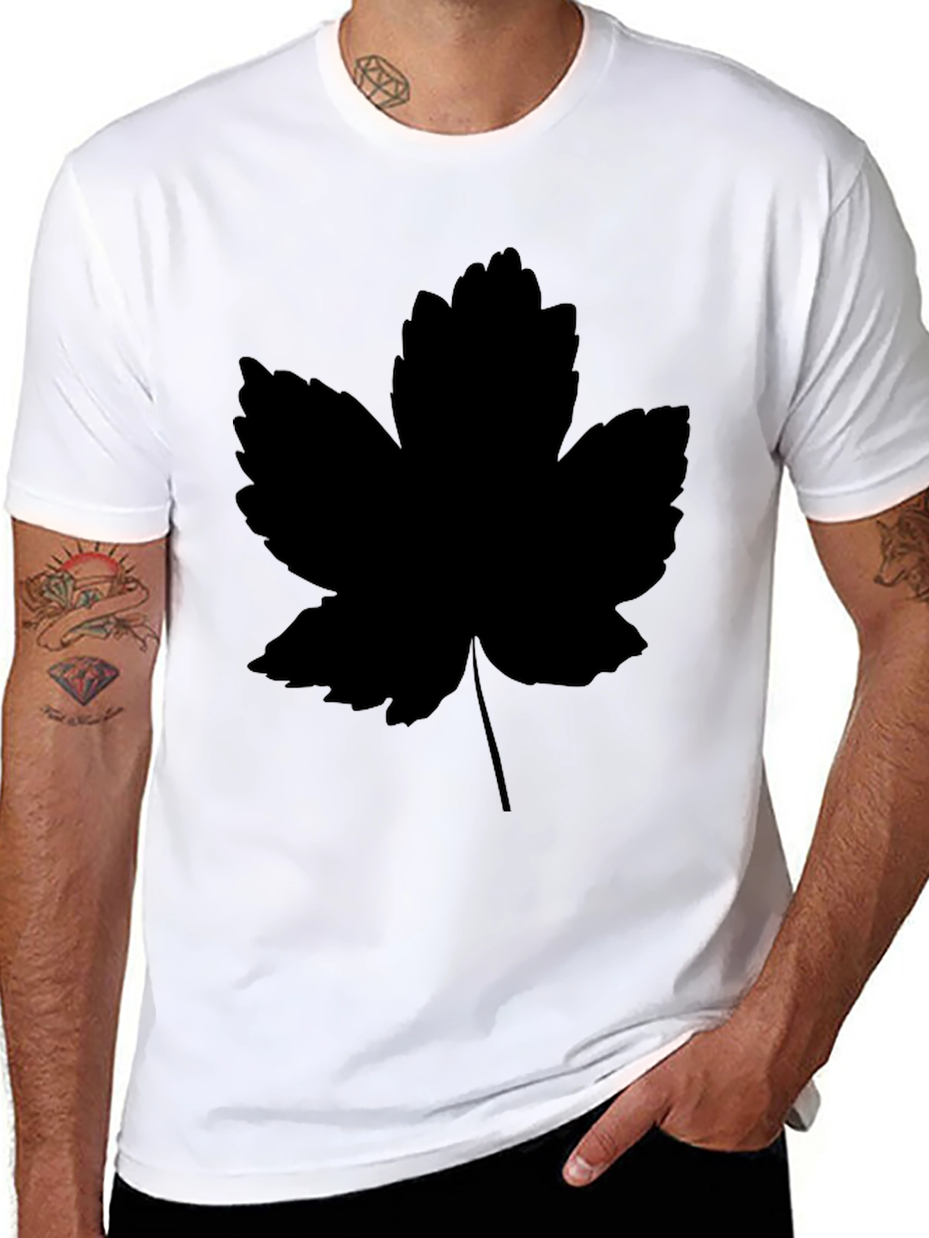 Leaf Print Black T-Shirt - Casual Style