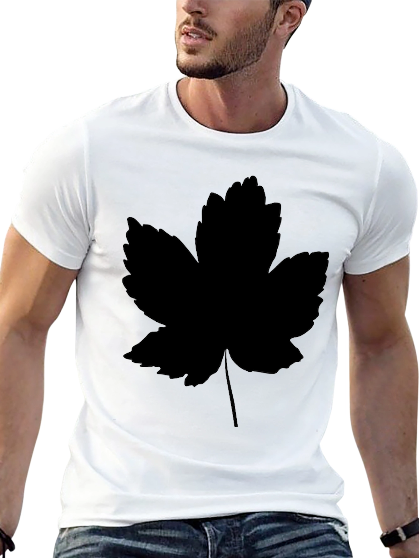 Leaf Print Black T-Shirt - Casual Style