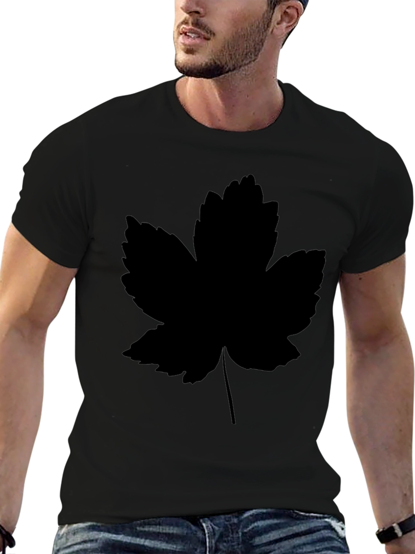 Leaf Print Black T-Shirt - Casual Style