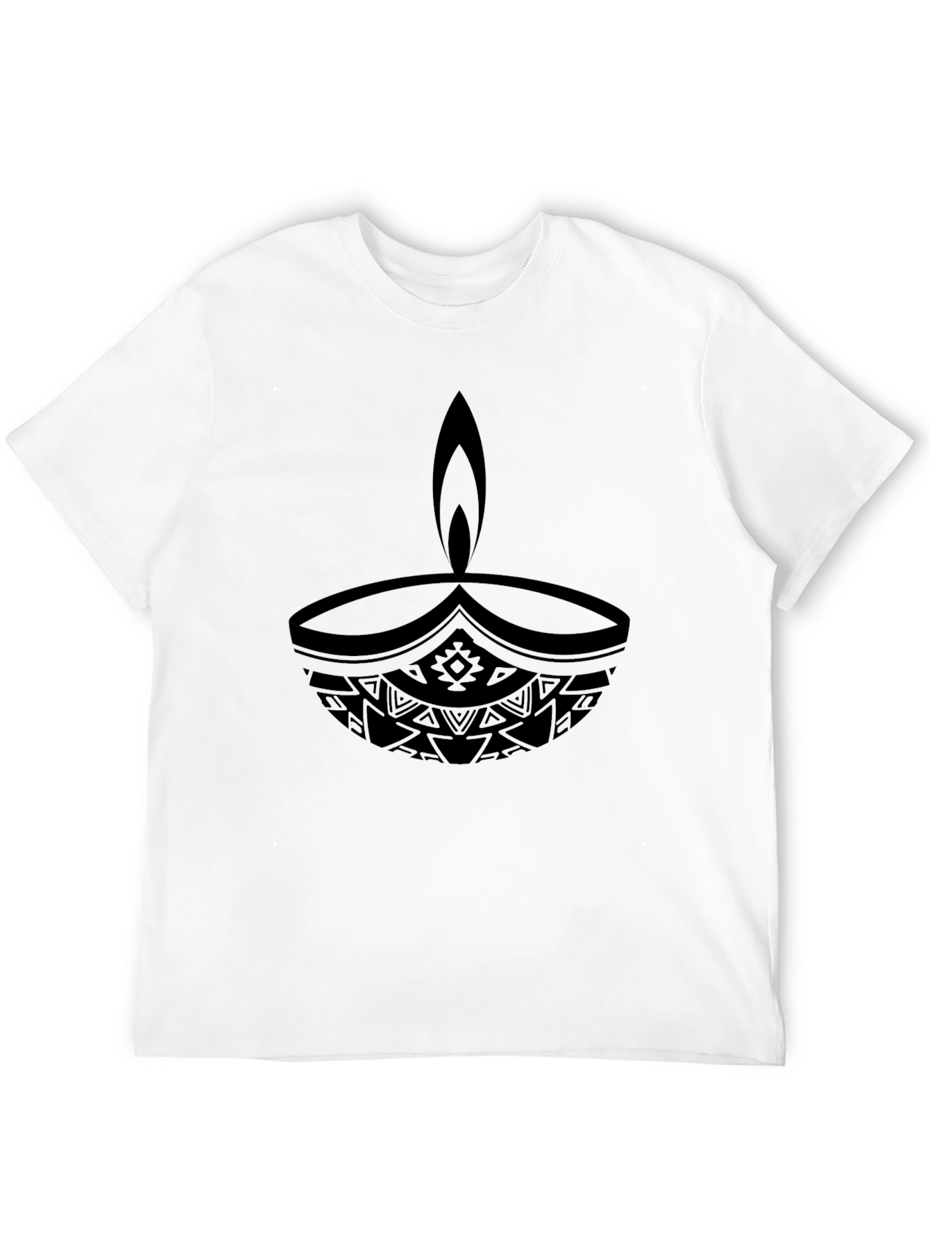 Tribal Diwali Lamp Black T-Shirt