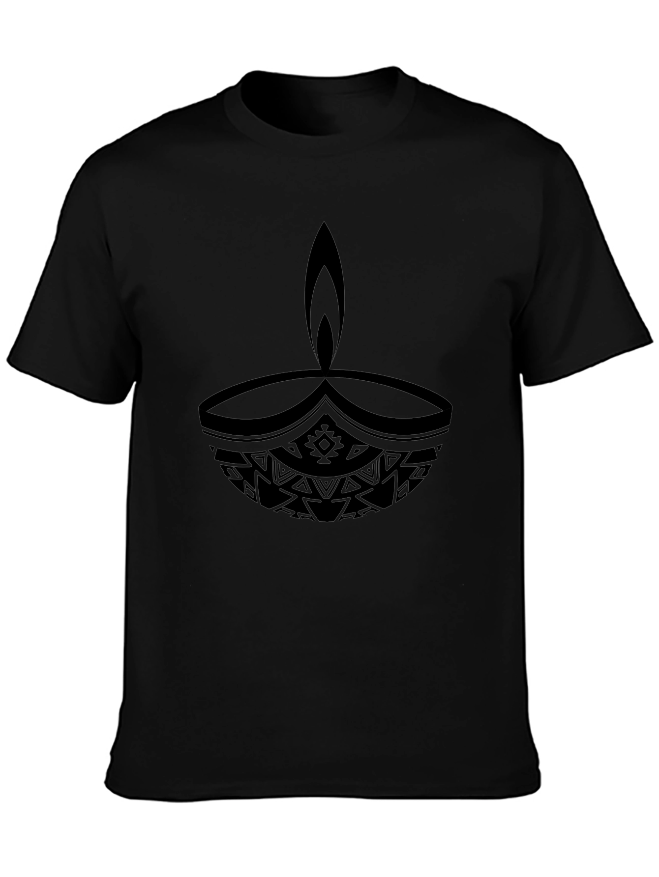 Tribal Diwali Lamp Black T-Shirt
