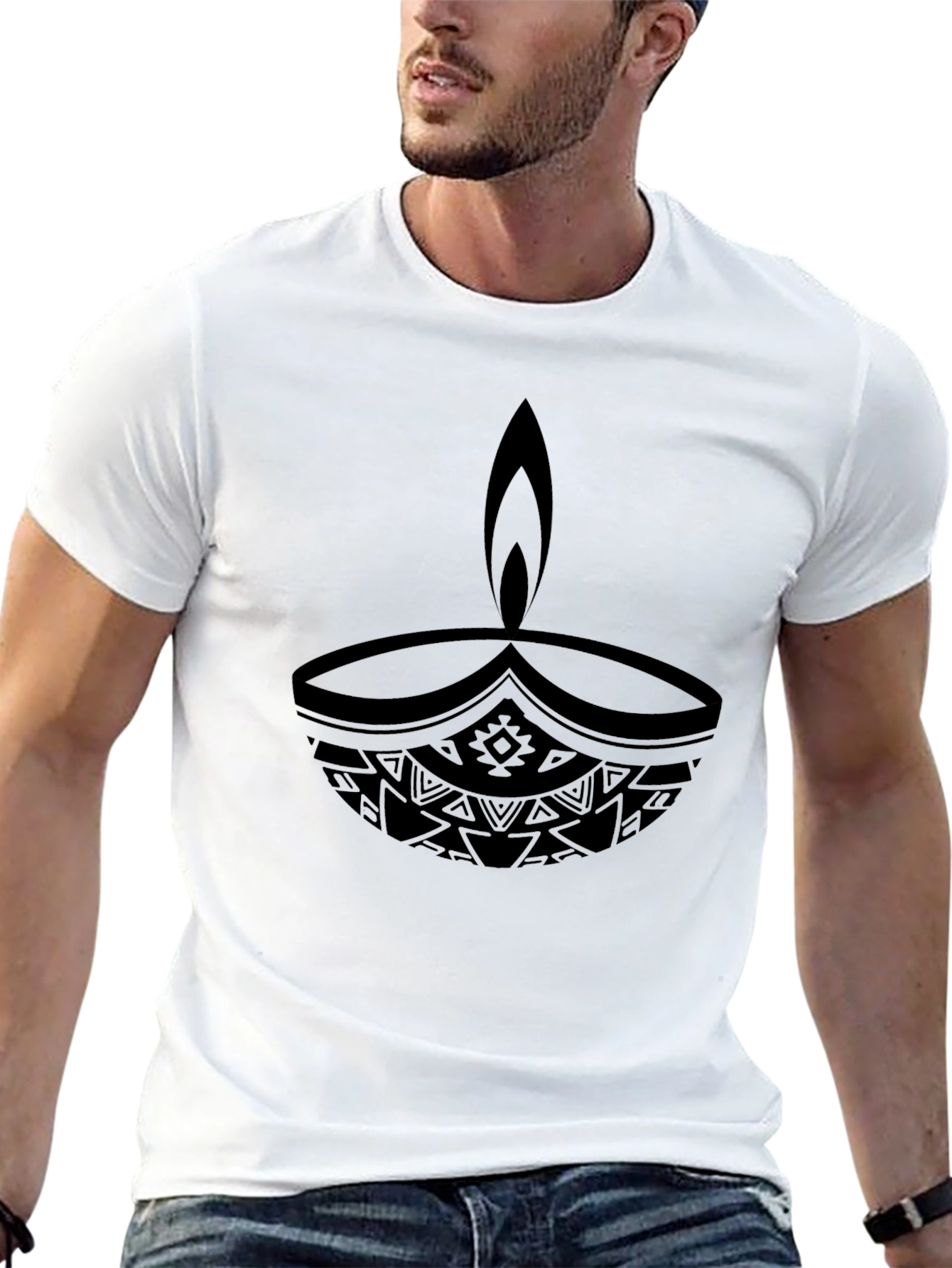 Tribal Diwali Lamp Black T-Shirt