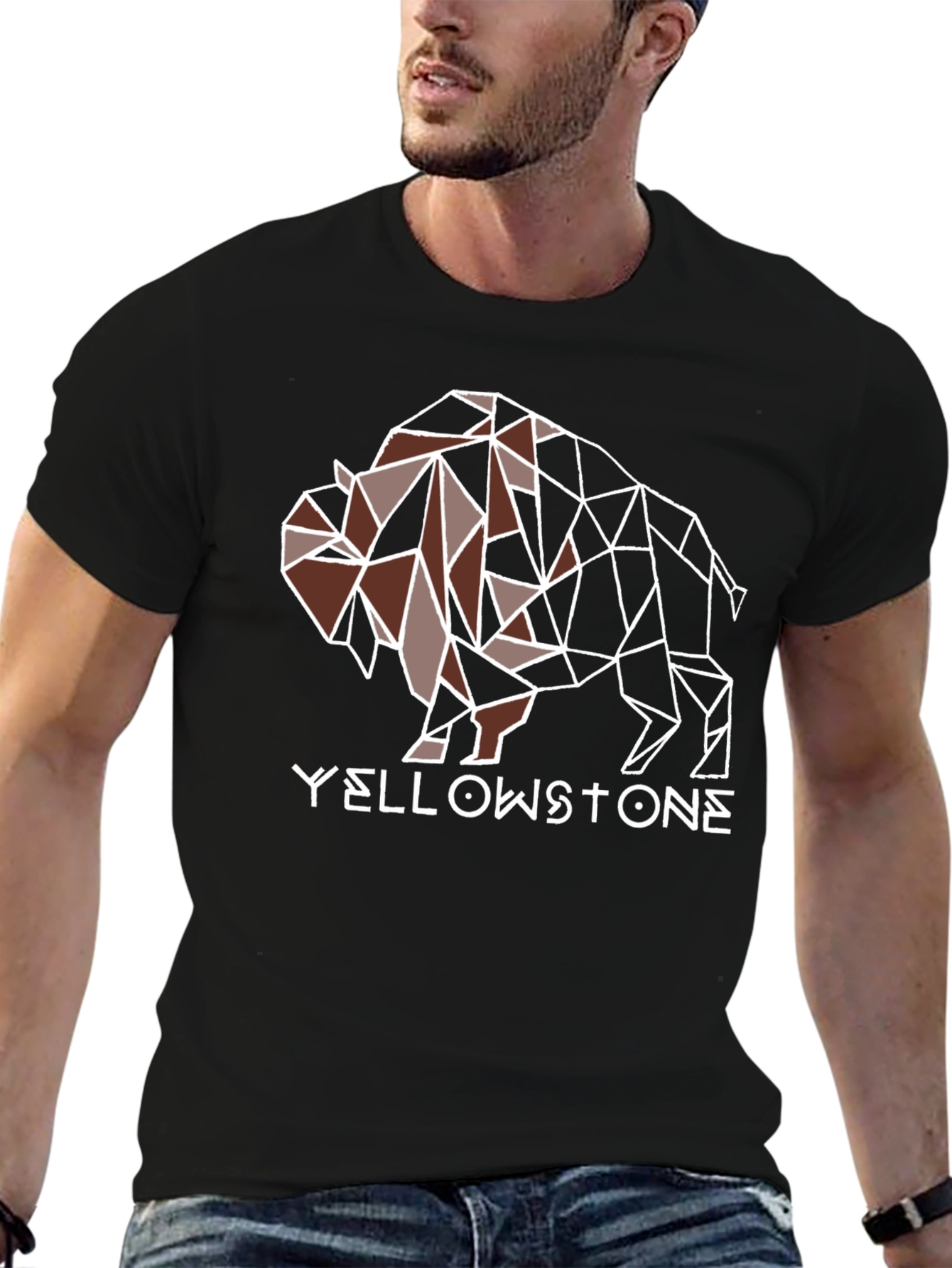 Geometric Buffalo Yellowstone Graphic T-Shirt