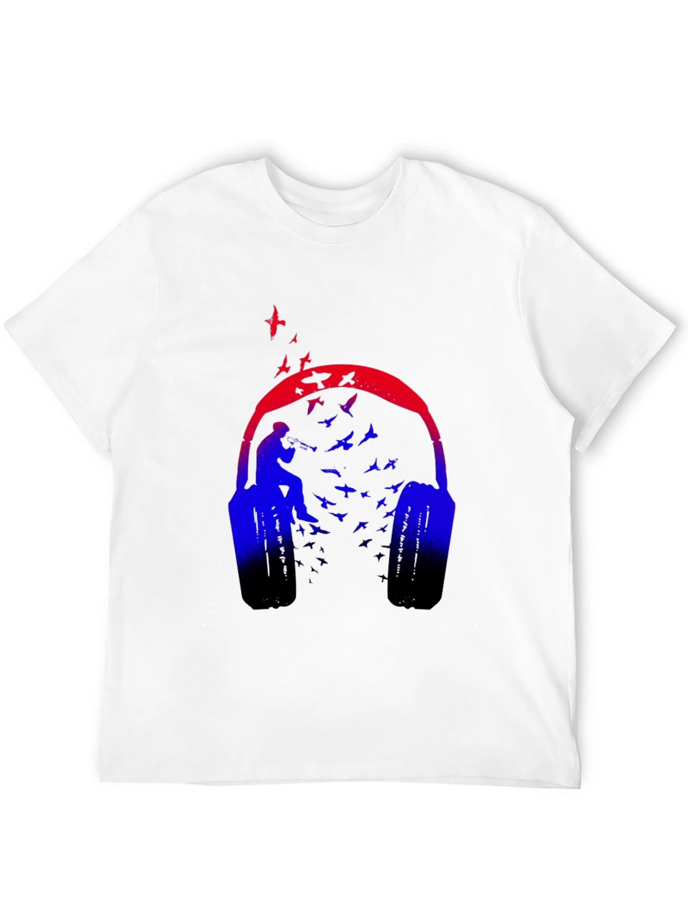 Headphones & Birds Graphic Black T-Shirt