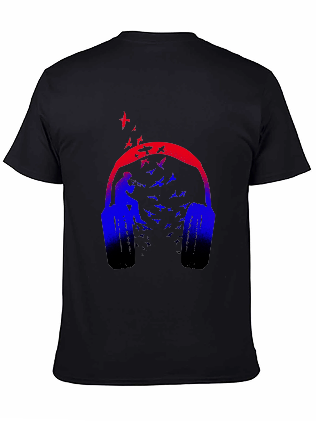Headphones & Birds Graphic Black T-Shirt