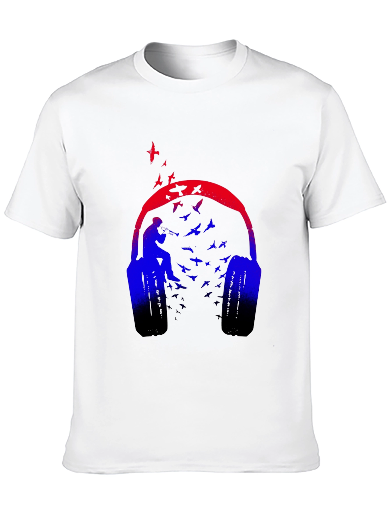 Headphones & Birds Graphic Black T-Shirt
