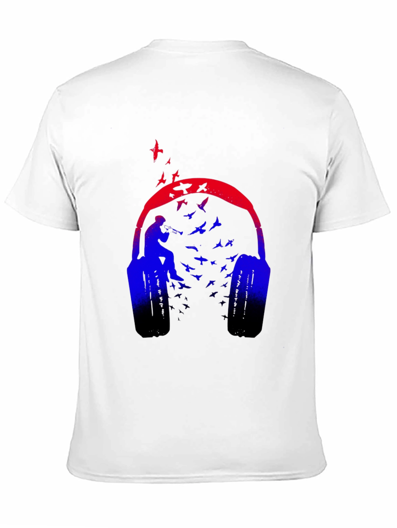 Headphones & Birds Graphic Black T-Shirt