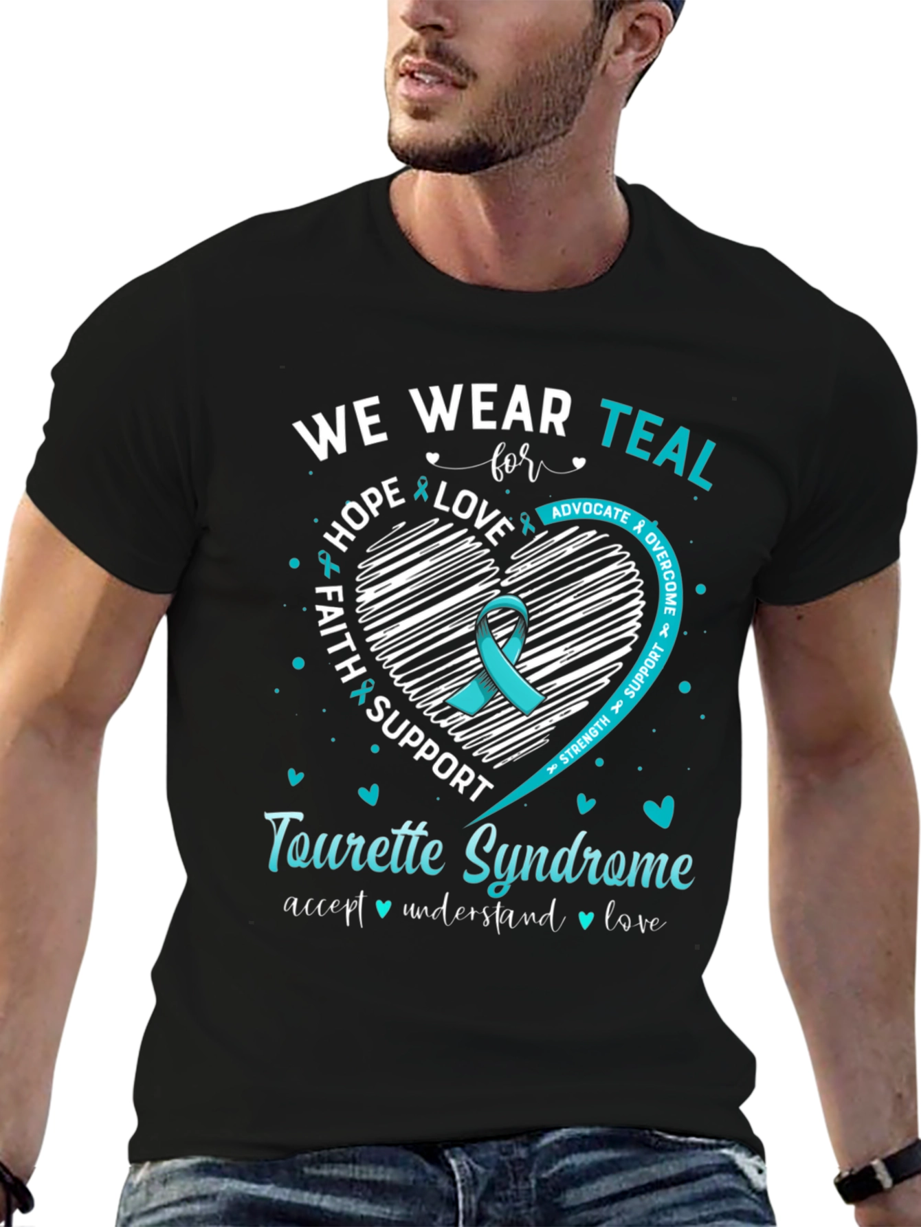 Tourette Syndrome Awareness T-Shirt - Teal Ribbon