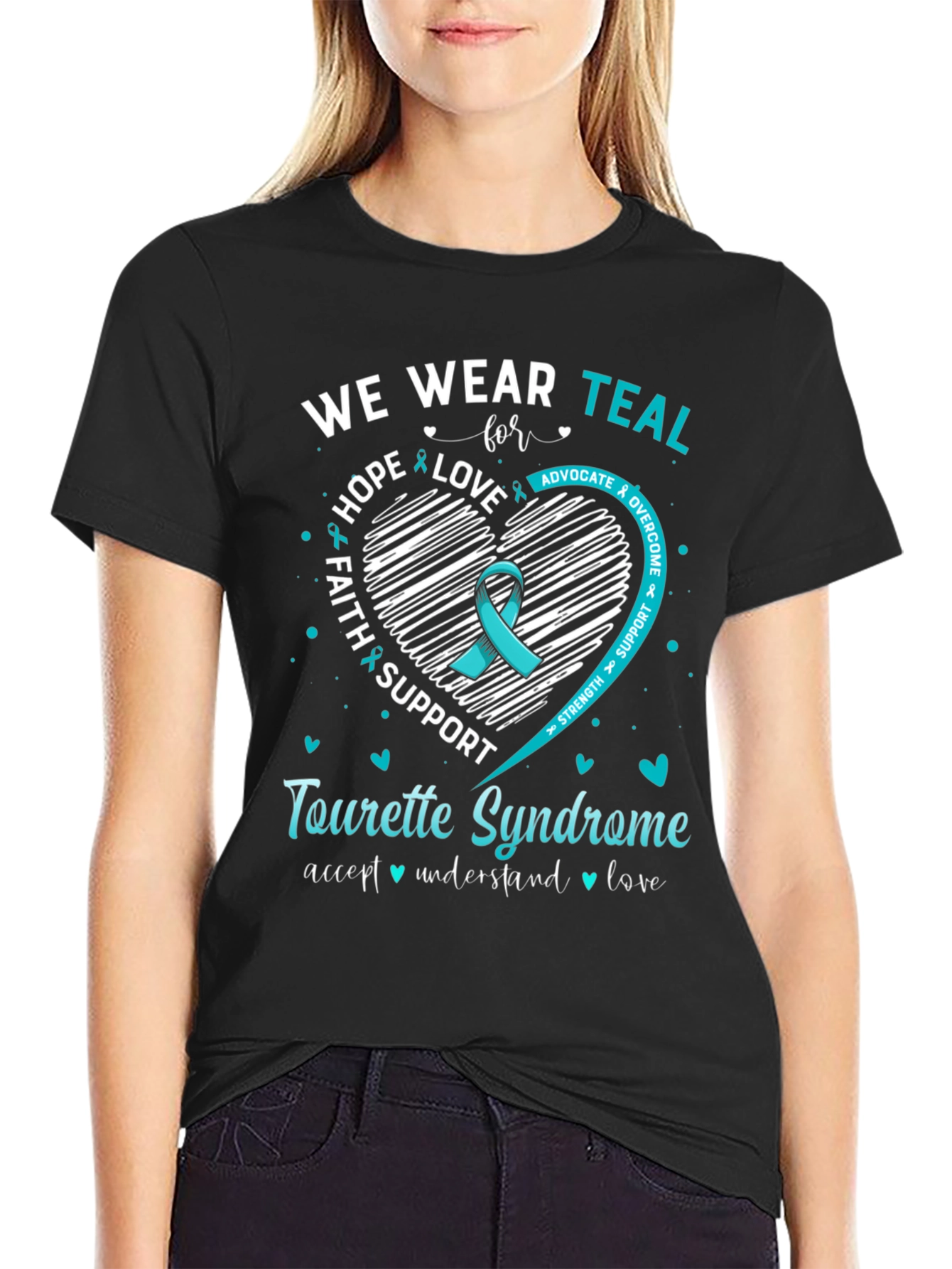 Tourette Syndrome Awareness T-Shirt - Teal Ribbon