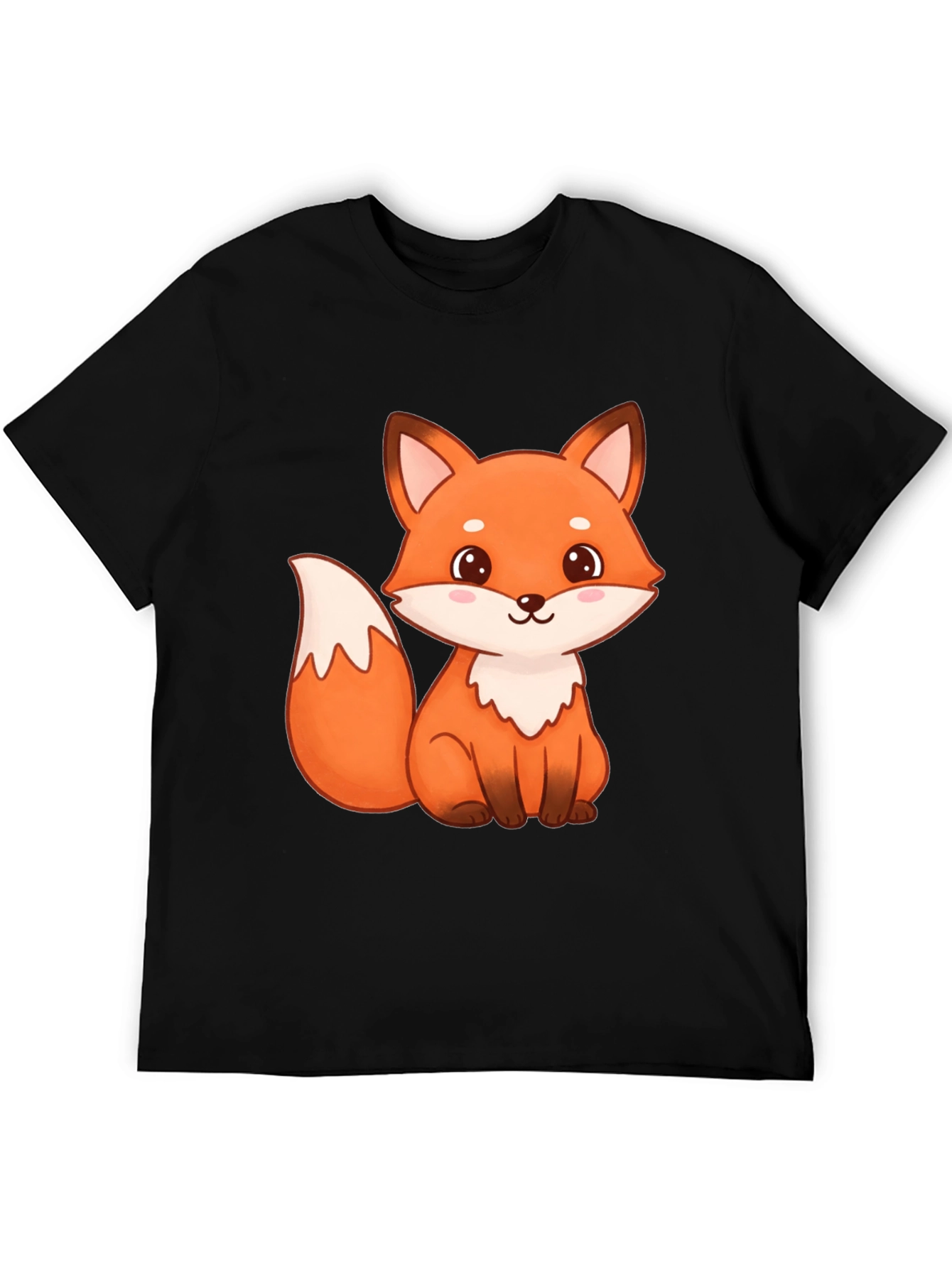 Cute Fox Graphic Print Black T-Shirt