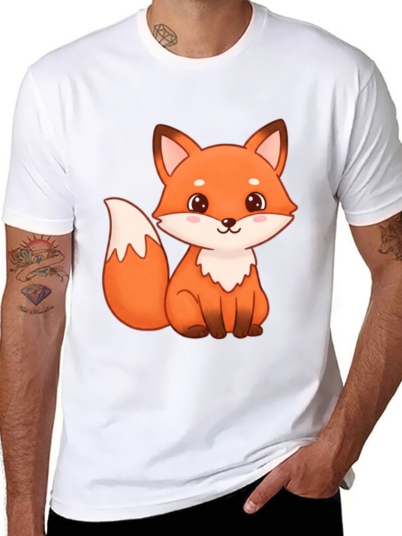 Cute Fox Graphic Print Black T-Shirt