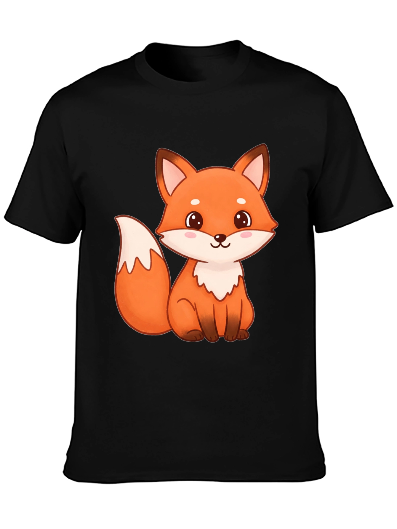 Cute Fox Graphic Print Black T-Shirt