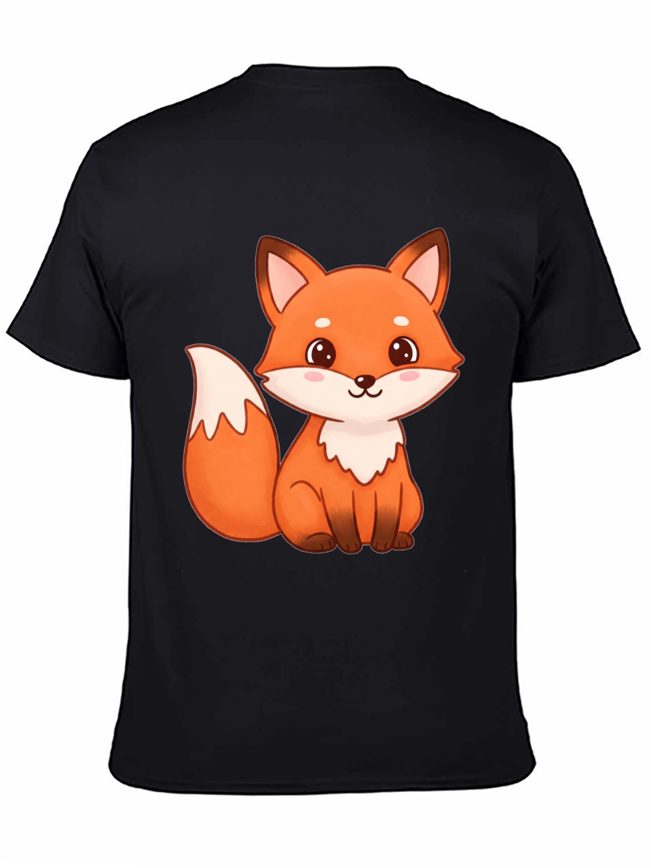 Cute Fox Graphic Print Black T-Shirt
