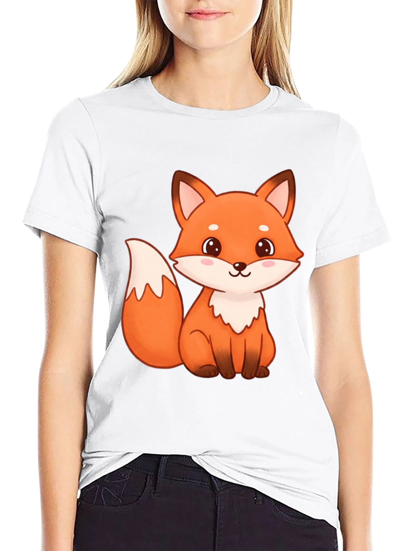 Cute Fox Graphic Print Black T-Shirt