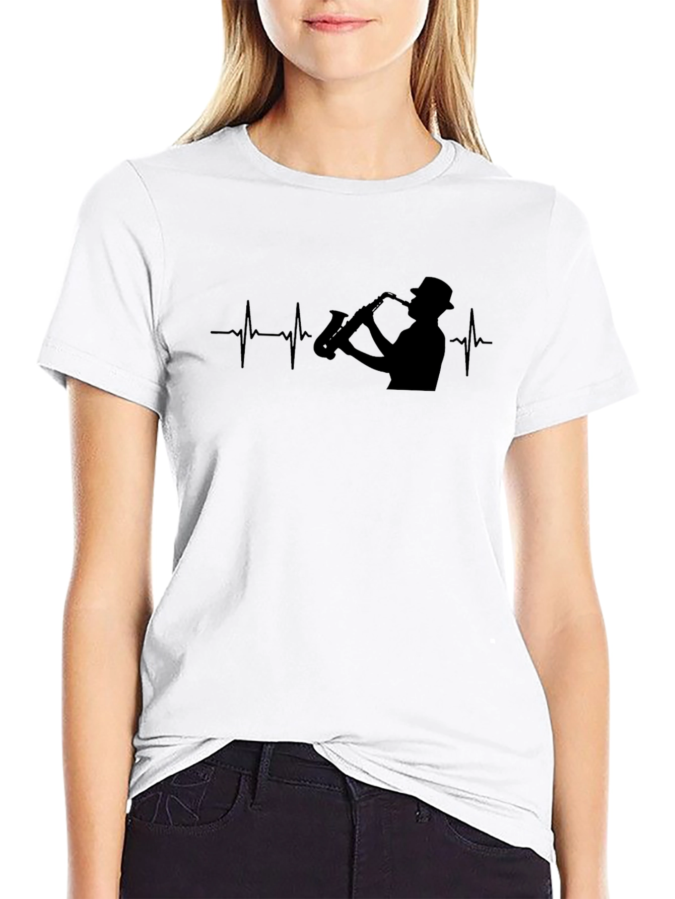 Saxophone Heartbeat Black T-Shirt - Musician Tee