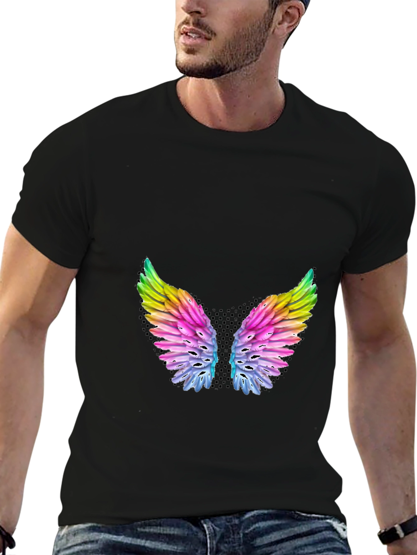 Rainbow Wings Graphic Black T-Shirt