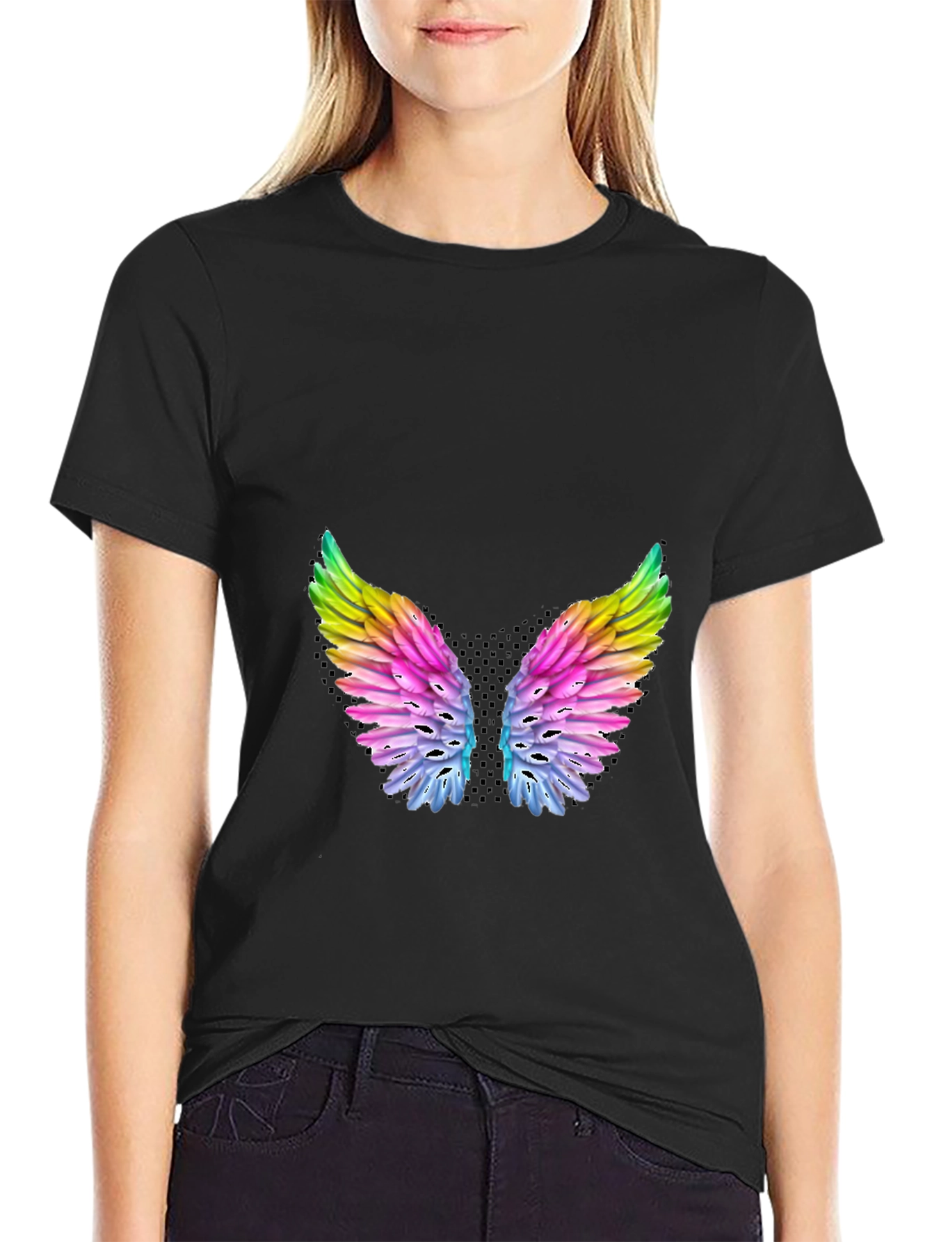 Rainbow Wings Graphic Black T-Shirt