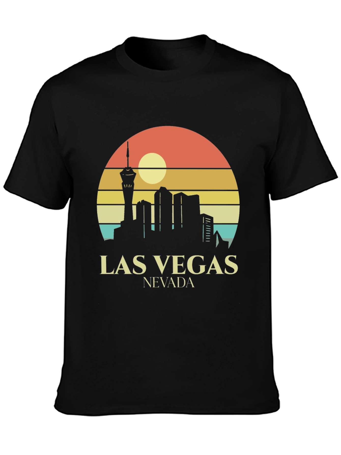 Las Vegas Skyline T-Shirt Retro Style Black Tee