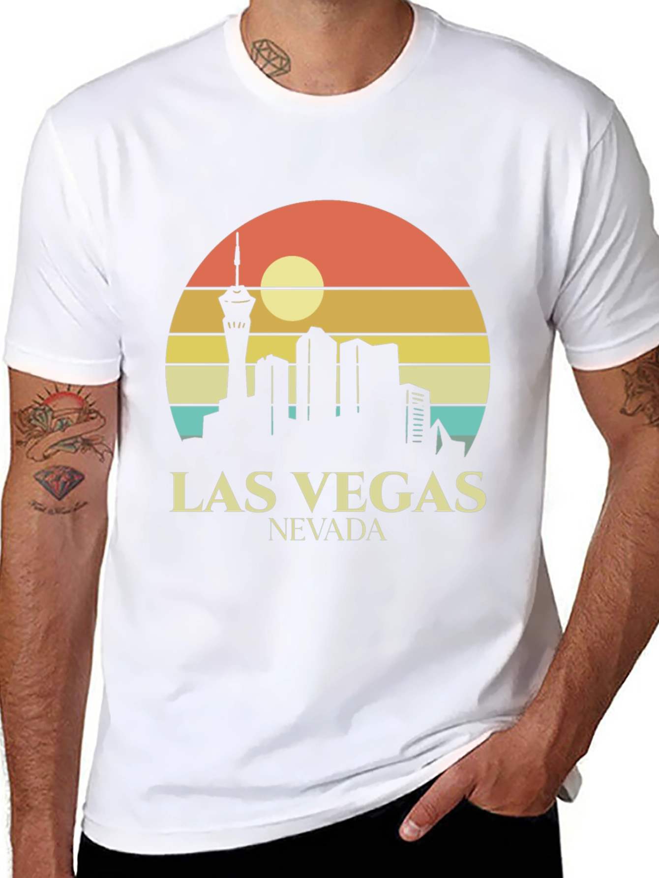 Las Vegas Skyline T-Shirt Retro Style Black Tee