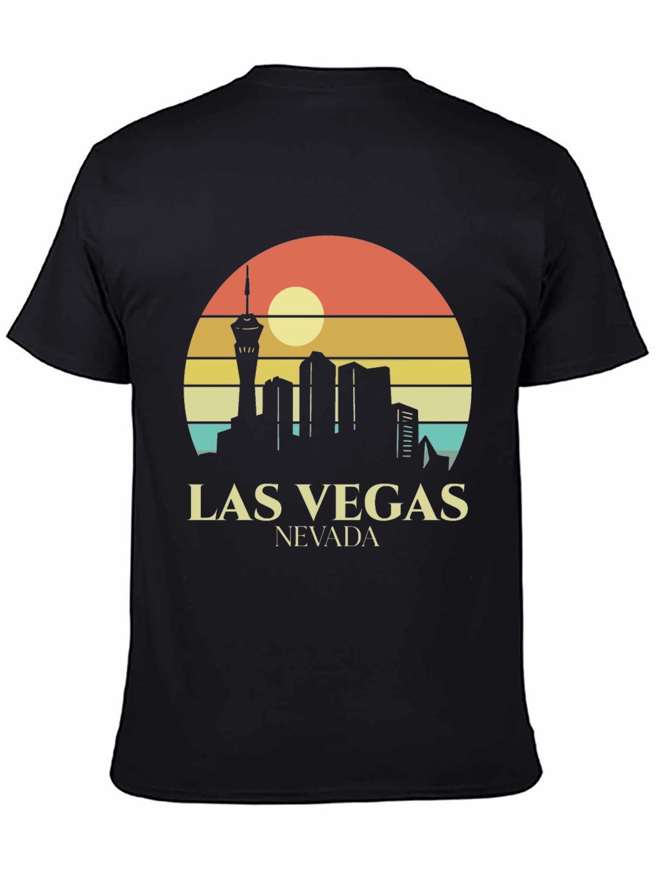 Las Vegas Skyline T-Shirt Retro Style Black Tee