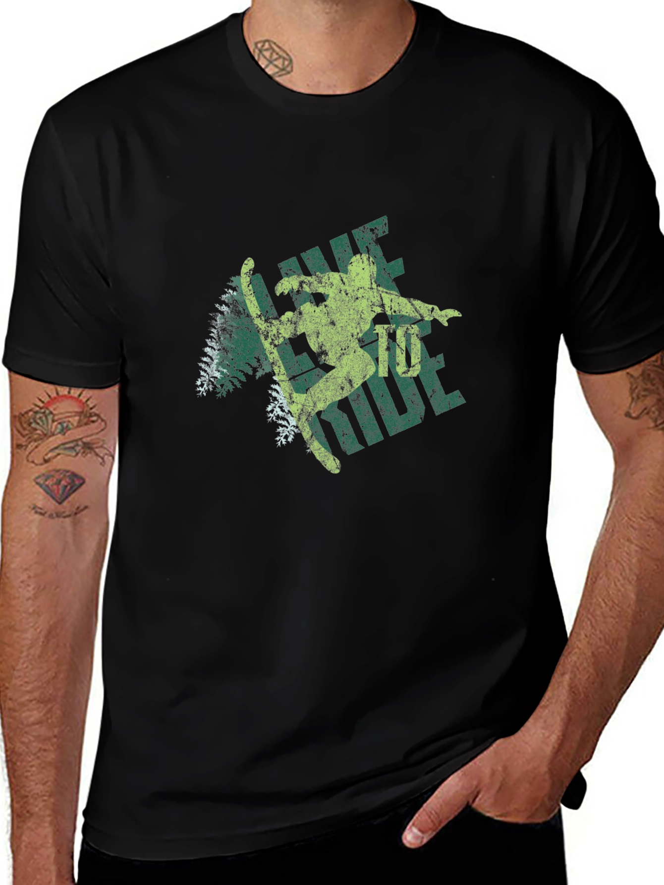 Retro Skier Graphic Tee - Black Cotton Blend
