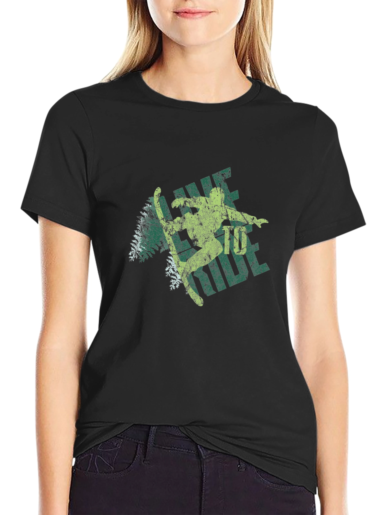Retro Skier Graphic Tee - Black Cotton Blend