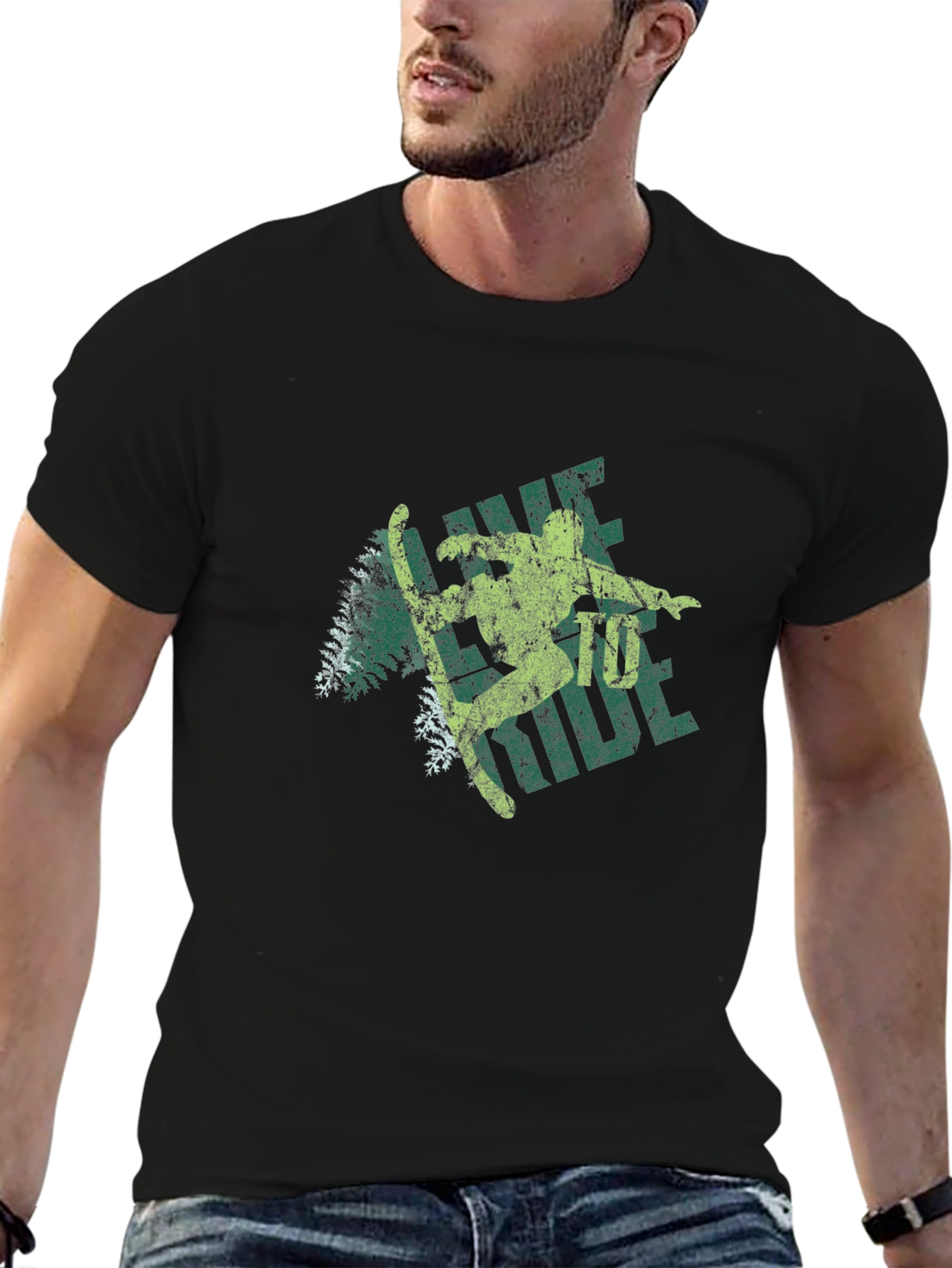 Retro Skier Graphic Tee - Black Cotton Blend