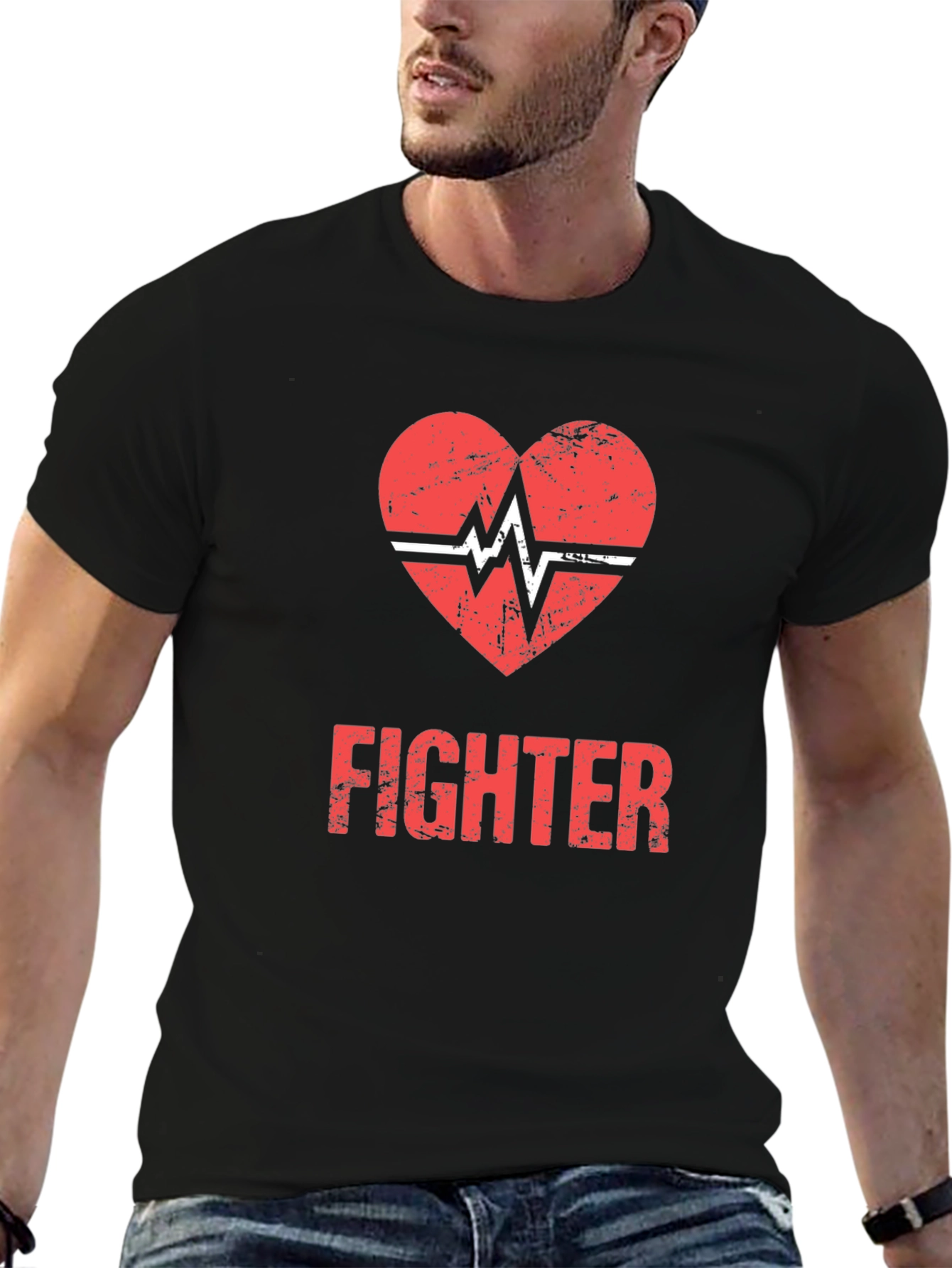 Fighter Heartbeat Graphic Tee - Stylish & Strong
