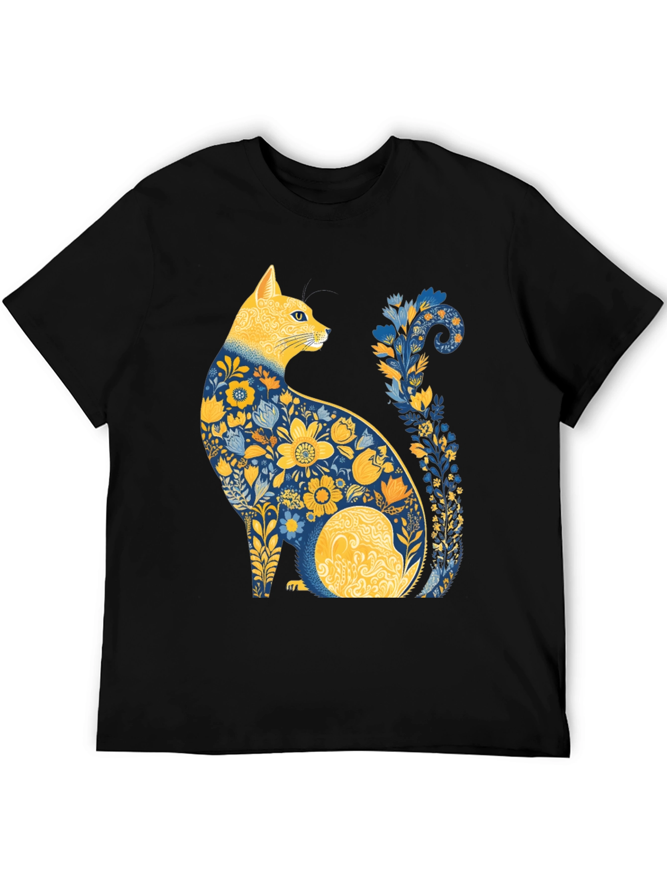 Floral Cat T-Shirt - Unique Artistic Design