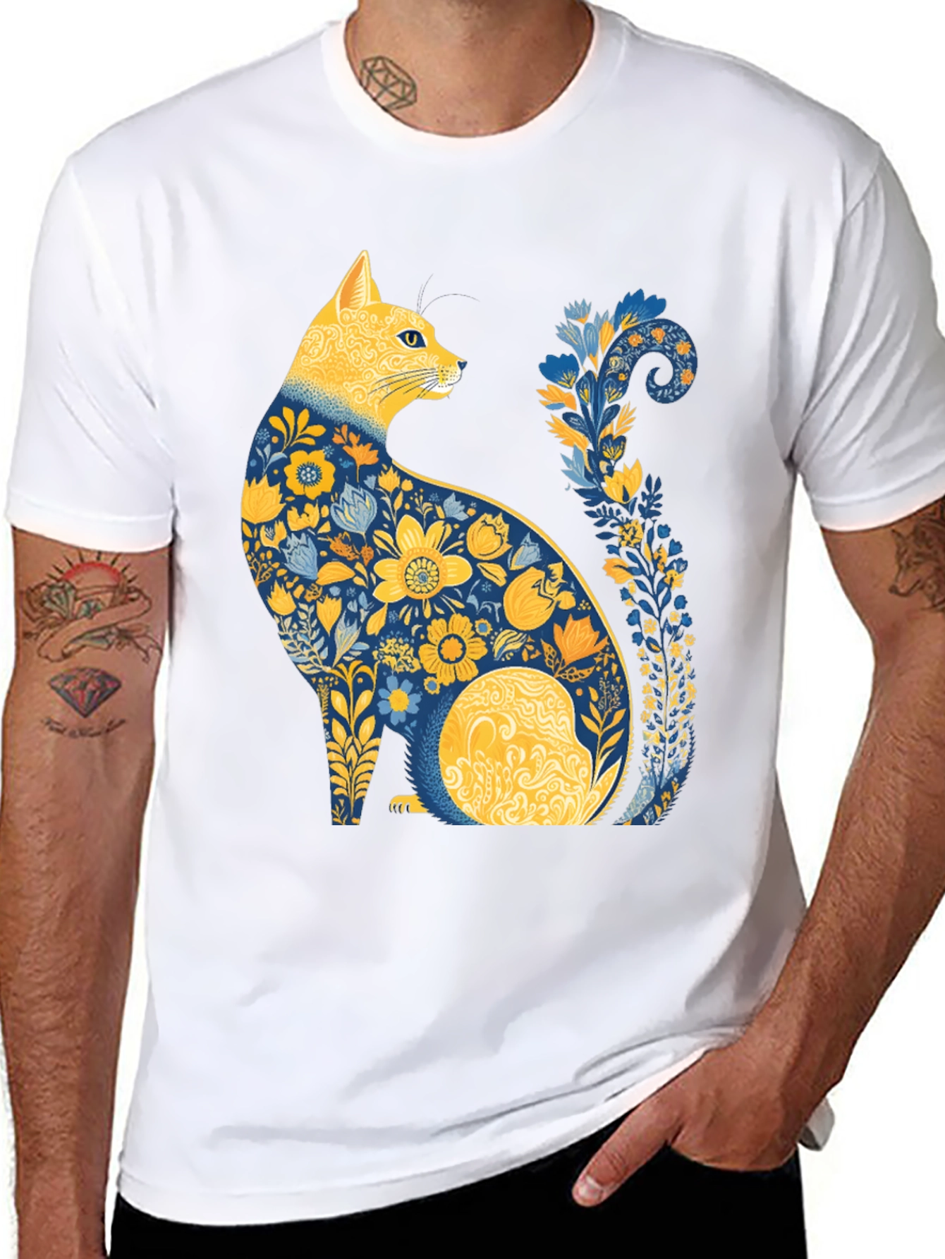 Floral Cat T-Shirt - Unique Artistic Design