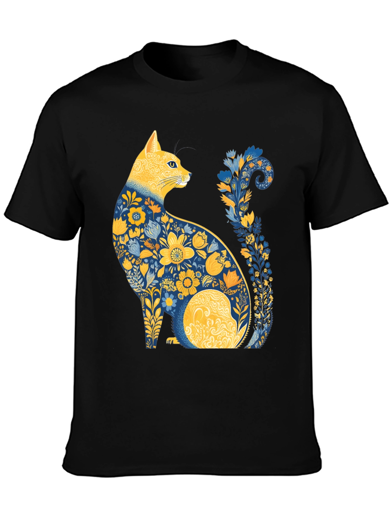 Floral Cat T-Shirt - Unique Artistic Design