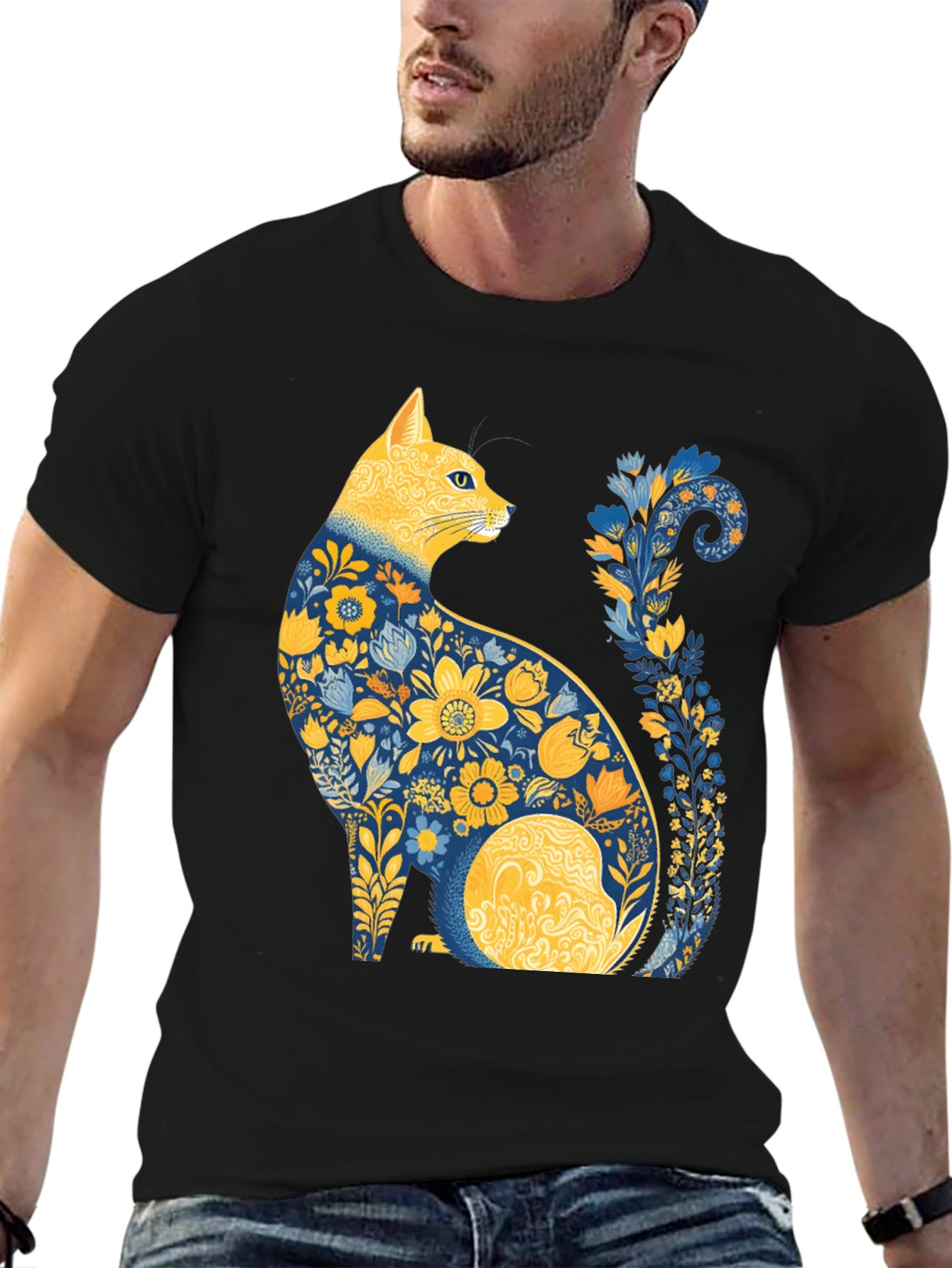 Floral Cat T-Shirt - Unique Artistic Design