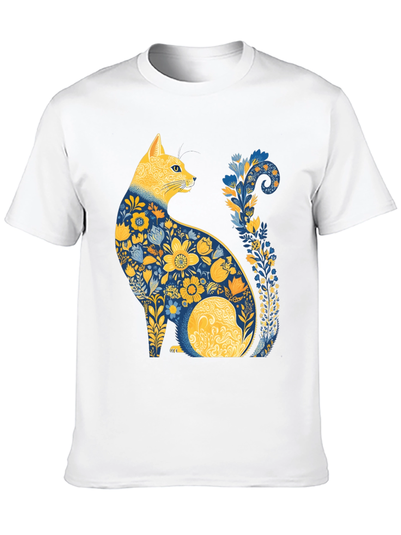 Floral Cat T-Shirt - Unique Artistic Design