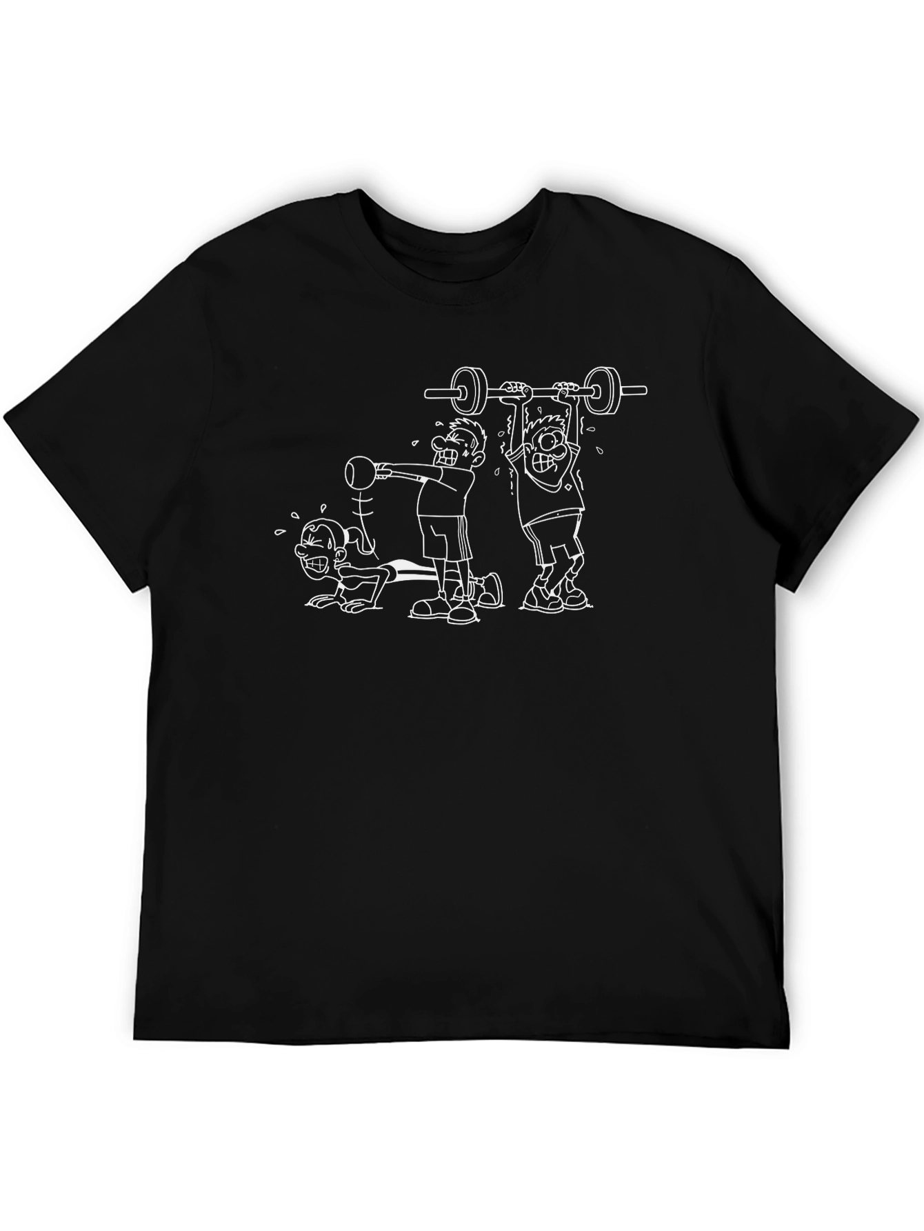 Funny Gym Workout Cartoon Black T-Shirt