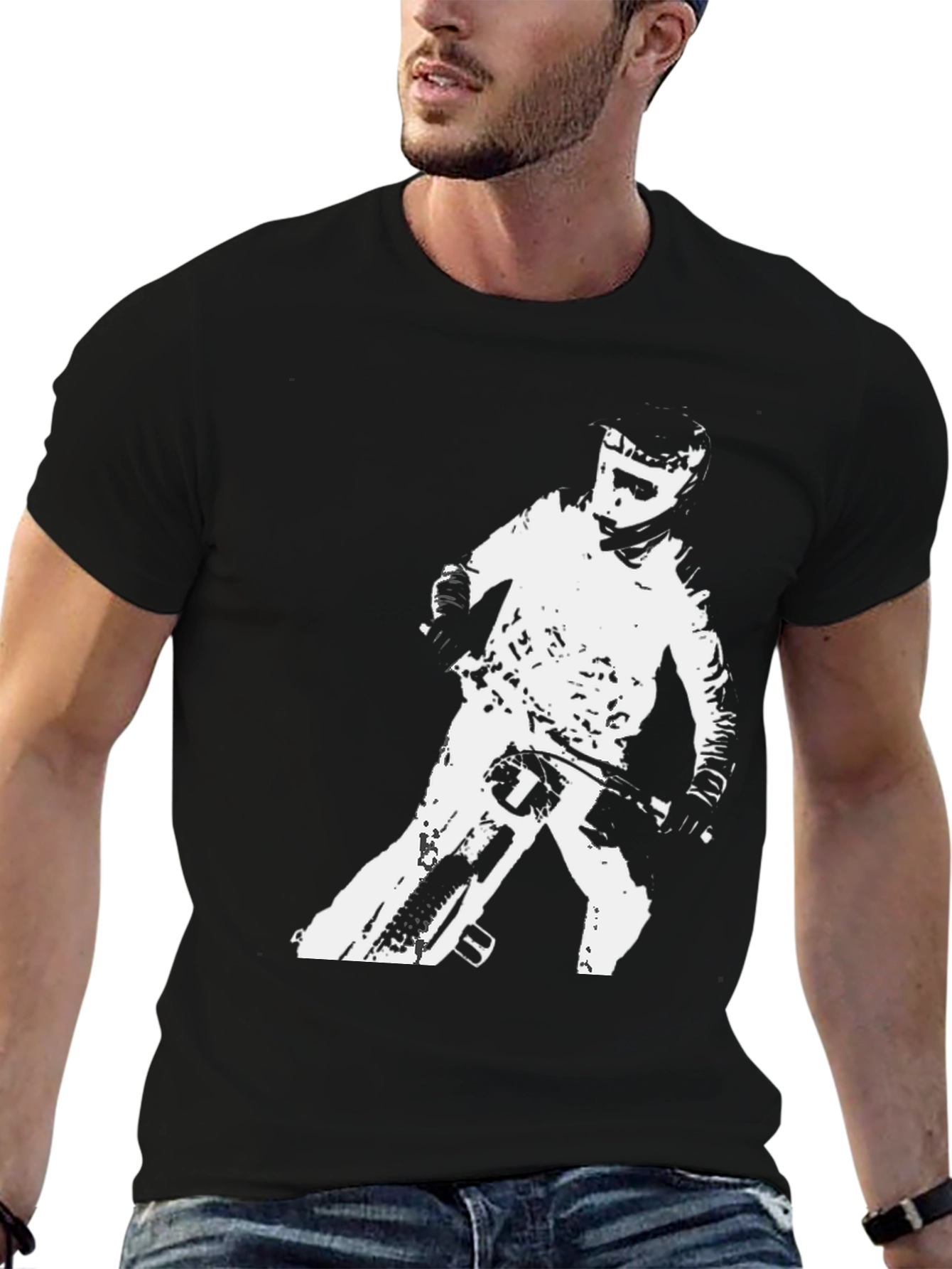 Mountain Bike Rider Graphic Tee - Black Casual T-Shirt