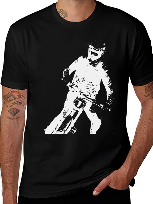 Mountain Bike Rider Graphic Tee - Black Casual T-Shirt