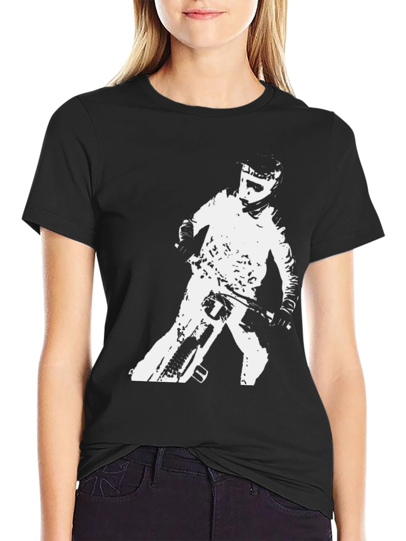 Mountain Bike Rider Graphic Tee - Black Casual T-Shirt