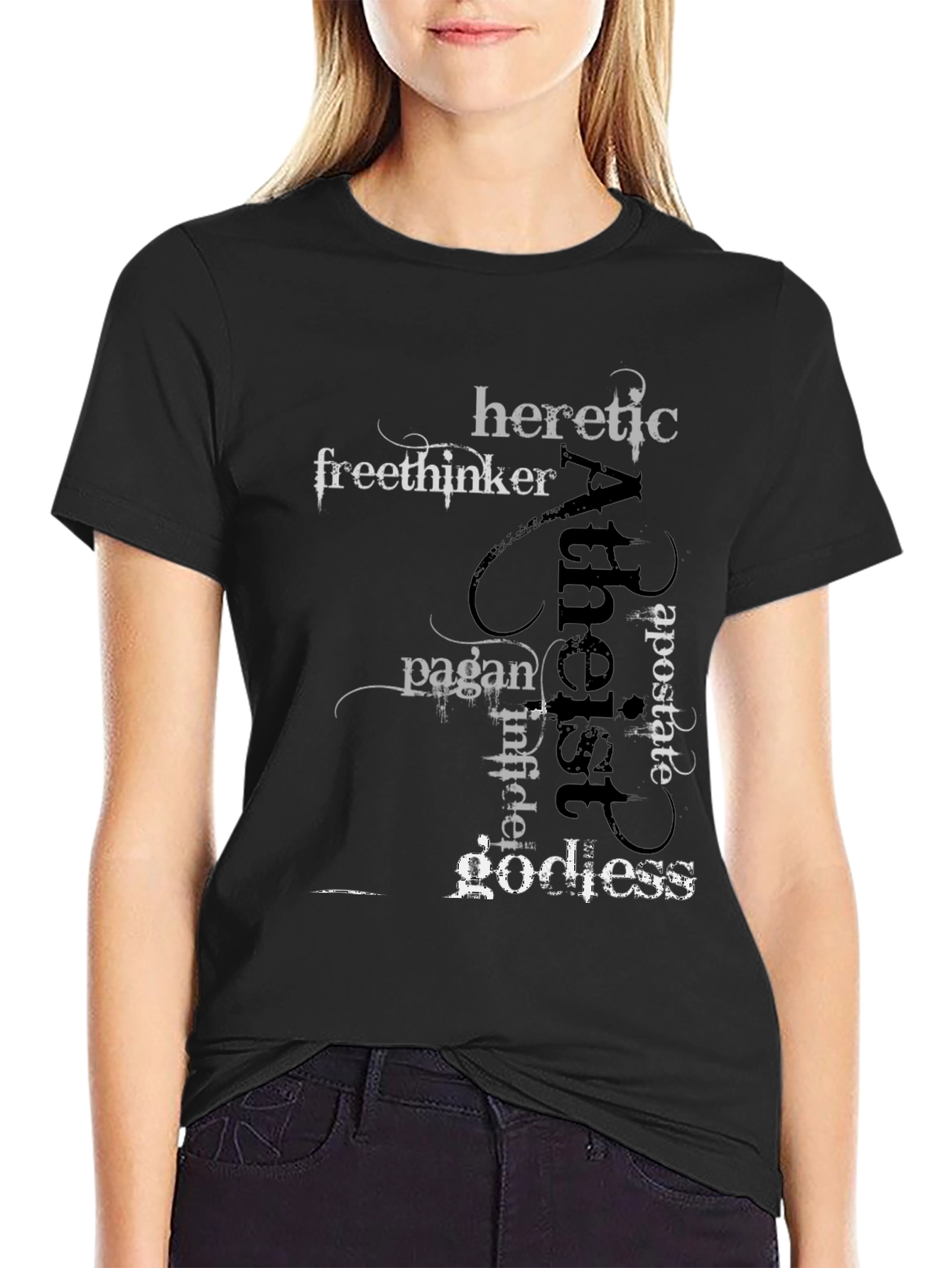 Atheist Word Art Black T-Shirt