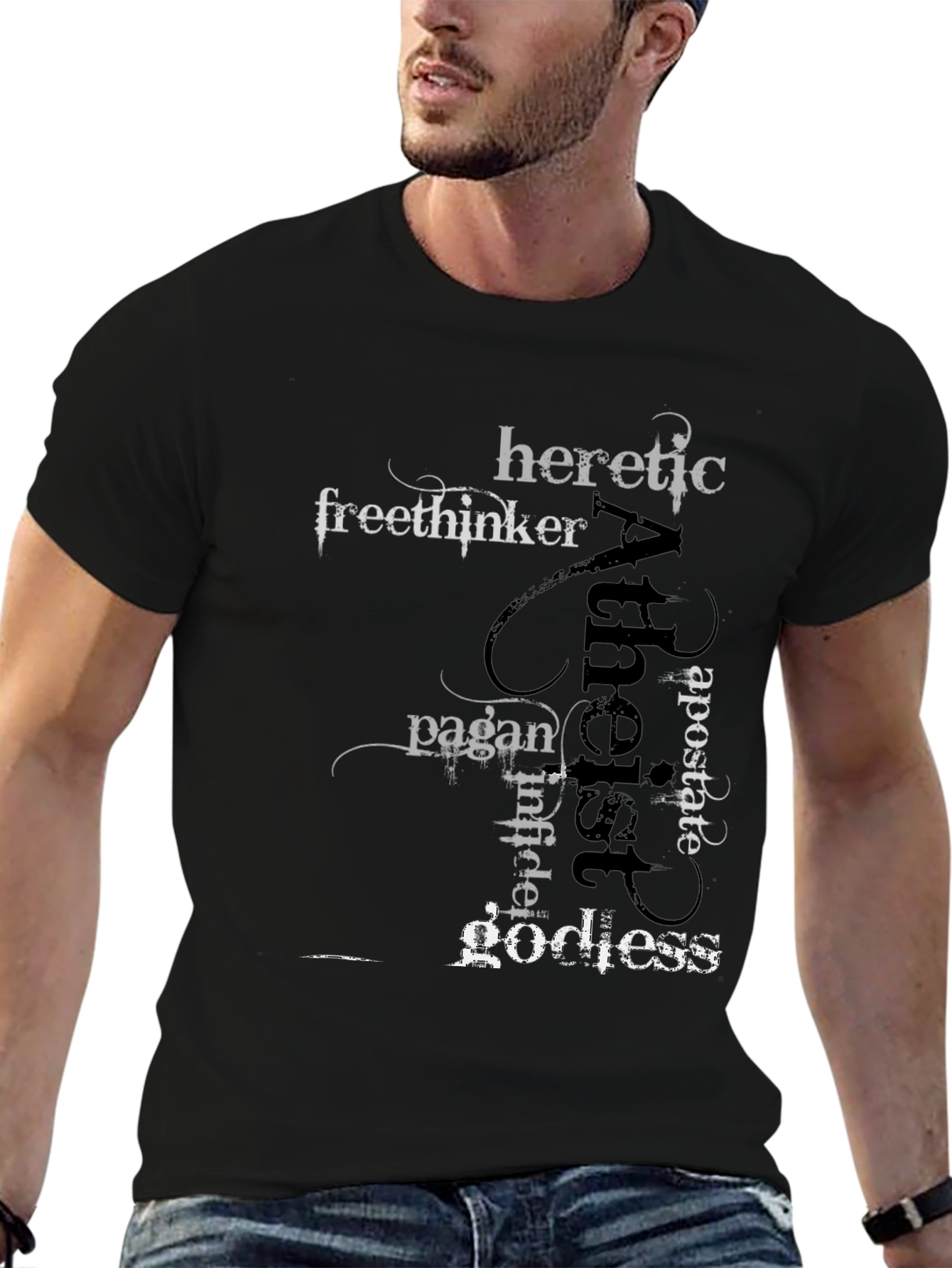 Atheist Word Art Black T-Shirt