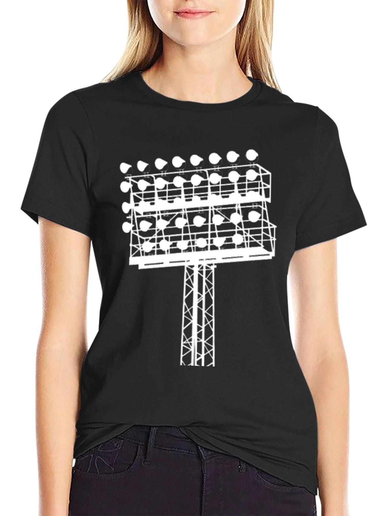 Stadium Light Graphic Tee - Black Cotton T-Shirt