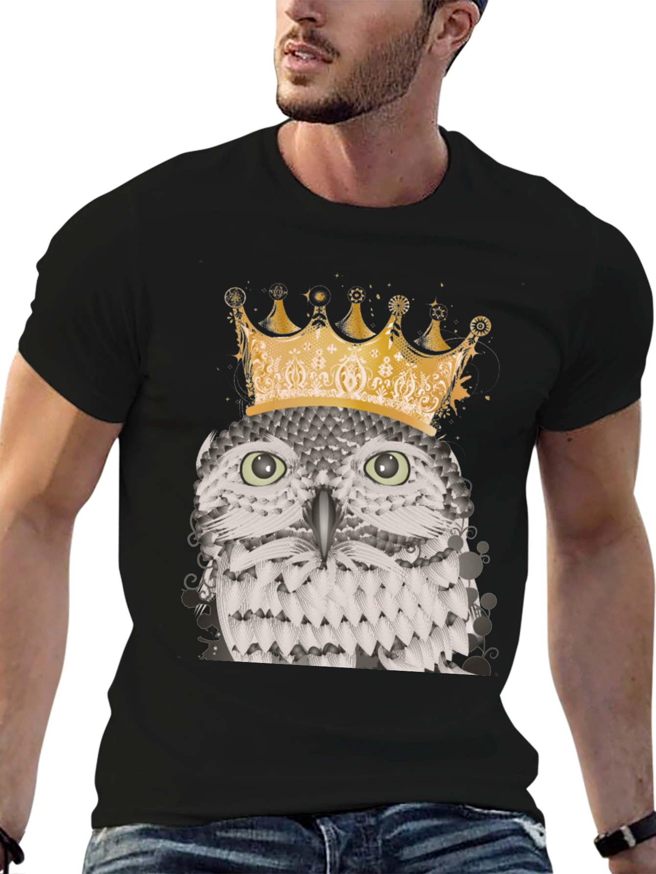 Owl King Graphic Tee - Black Cotton Blend T-Shirt