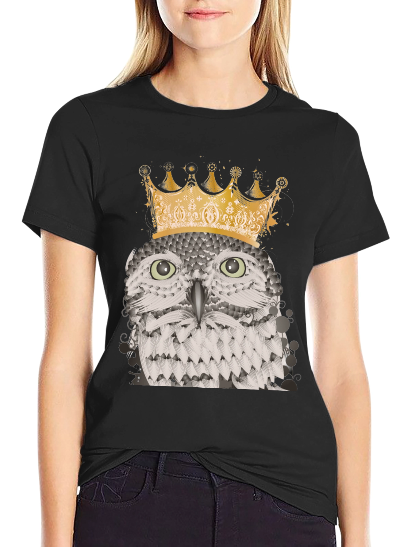 Owl King Graphic Tee - Black Cotton Blend T-Shirt