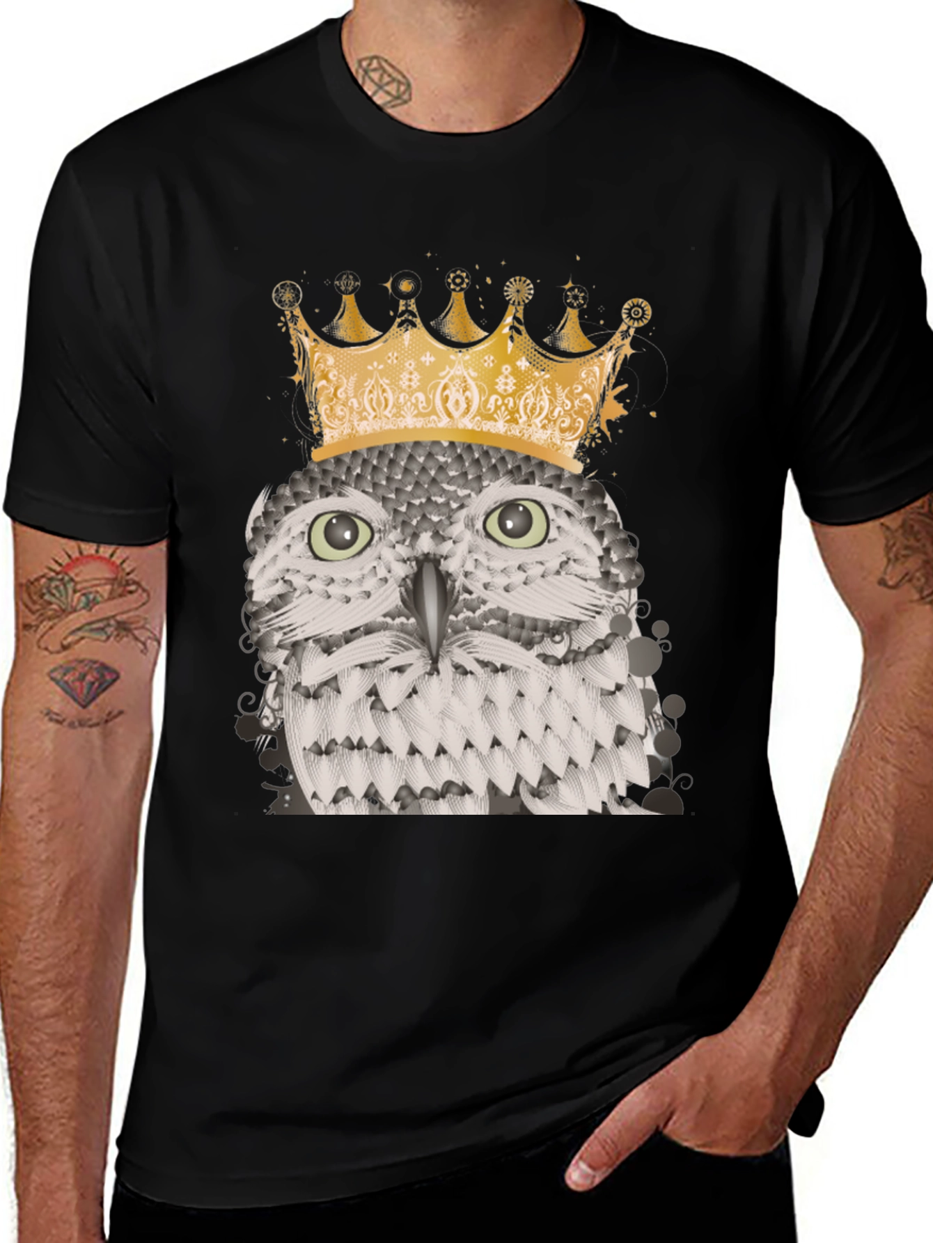 Owl King Graphic Tee - Black Cotton Blend T-Shirt
