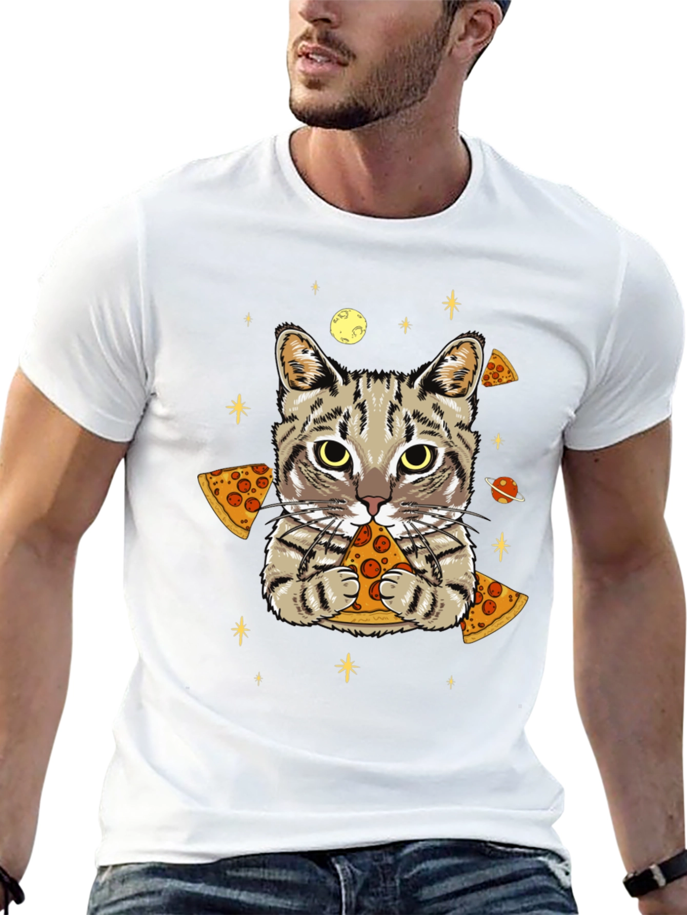 Space Cat Pizza T-Shirt - Unique Graphic Tee