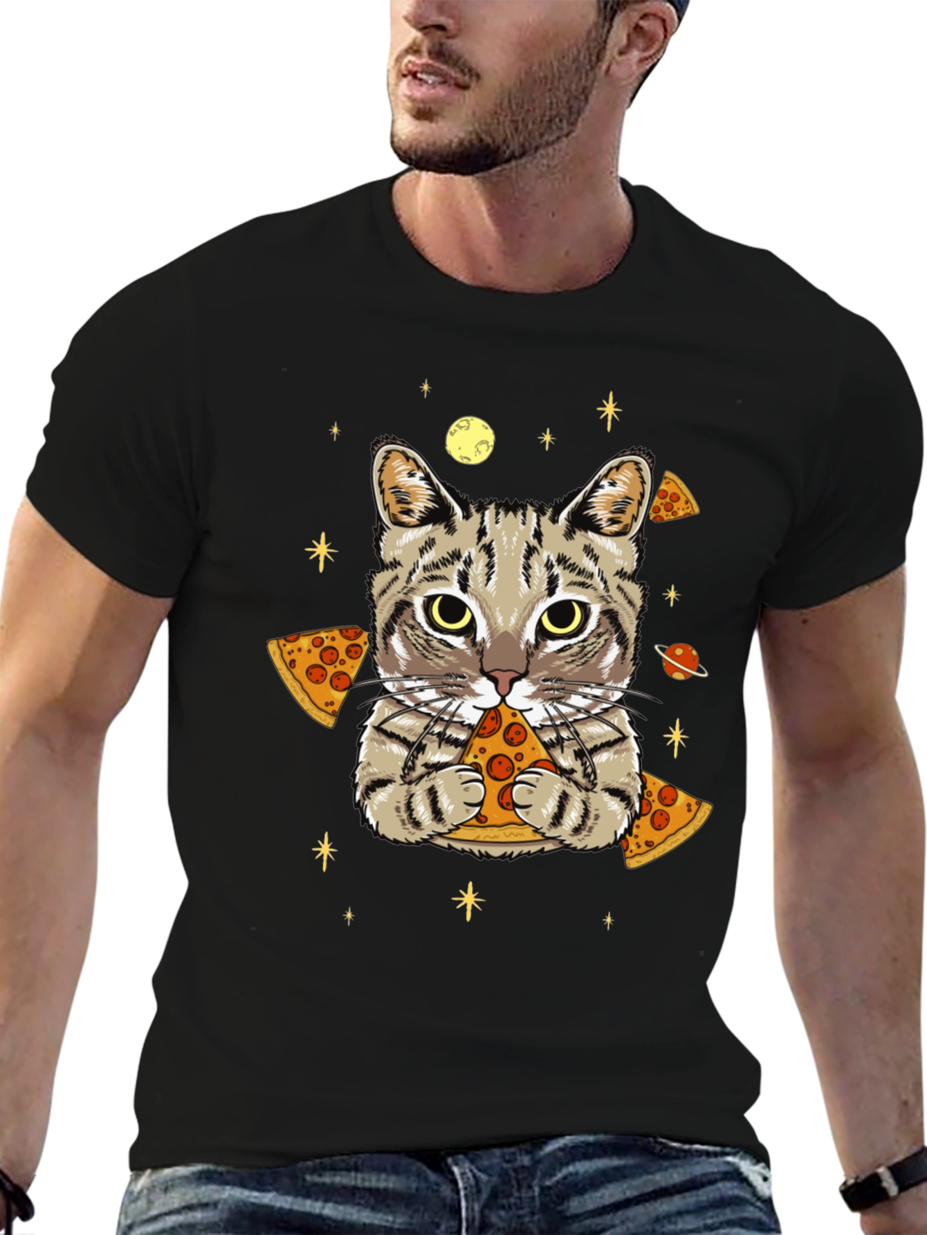 Space Cat Pizza T-Shirt - Unique Graphic Tee