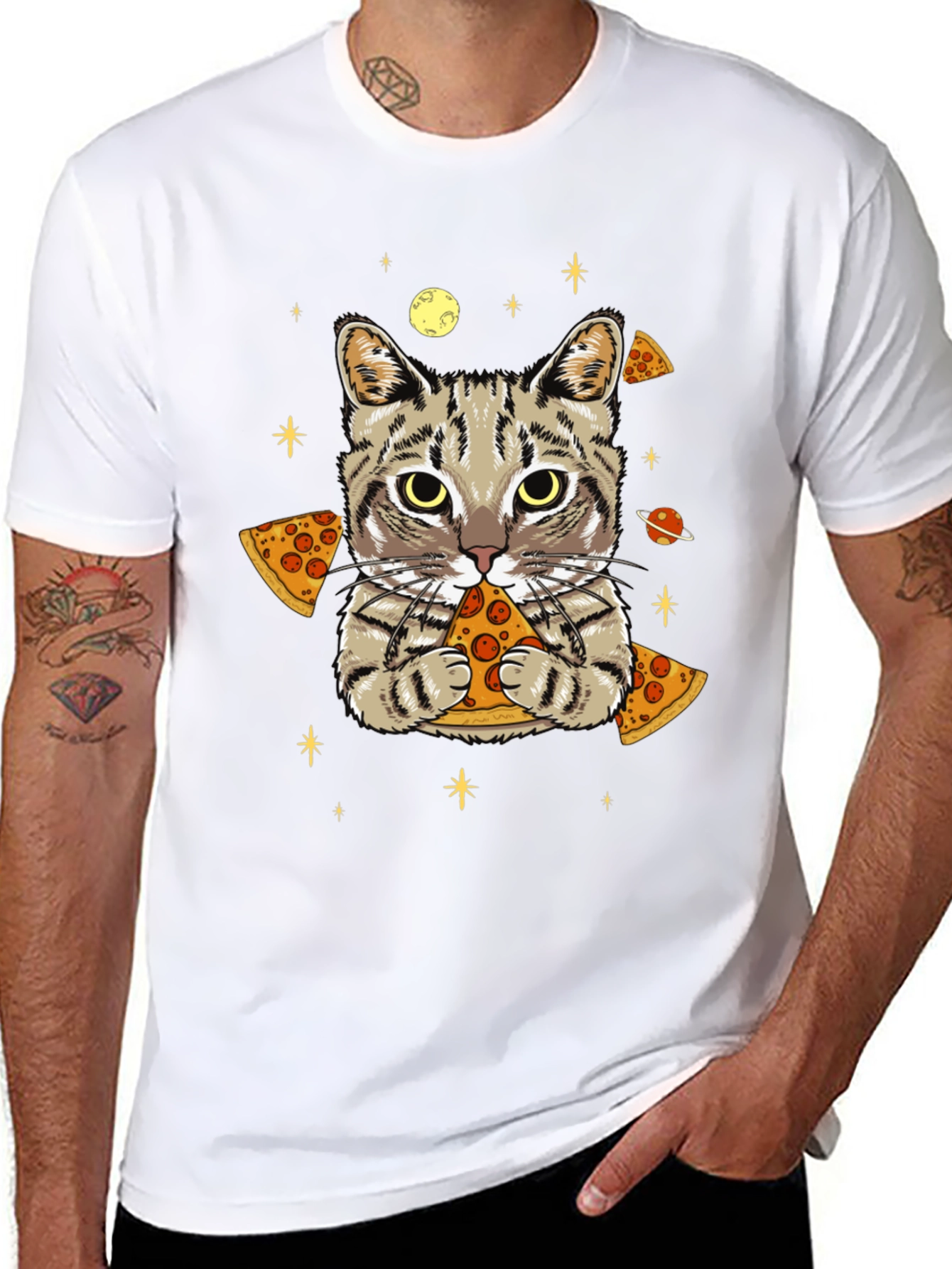 Space Cat Pizza T-Shirt - Unique Graphic Tee