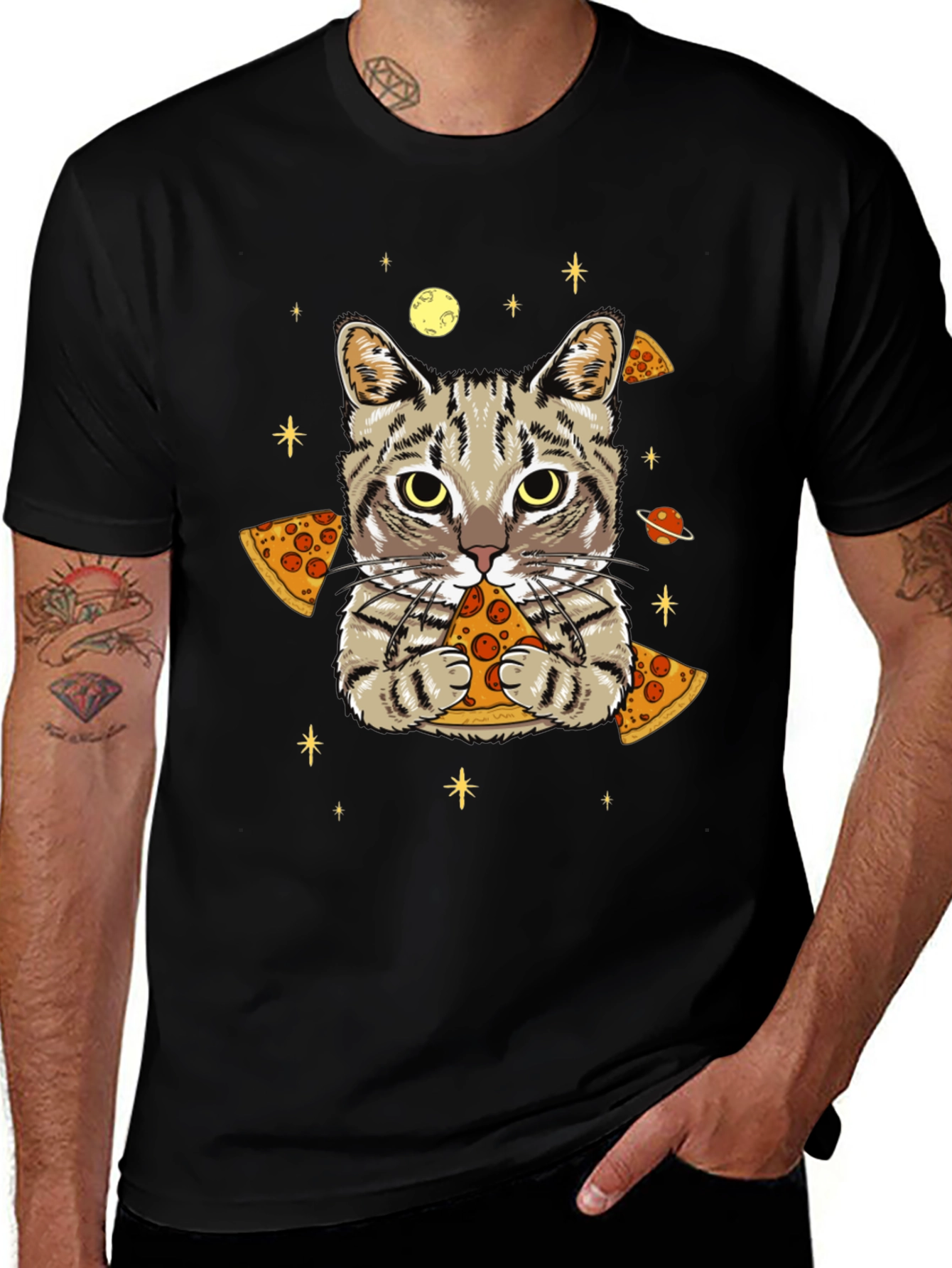 Space Cat Pizza T-Shirt - Unique Graphic Tee