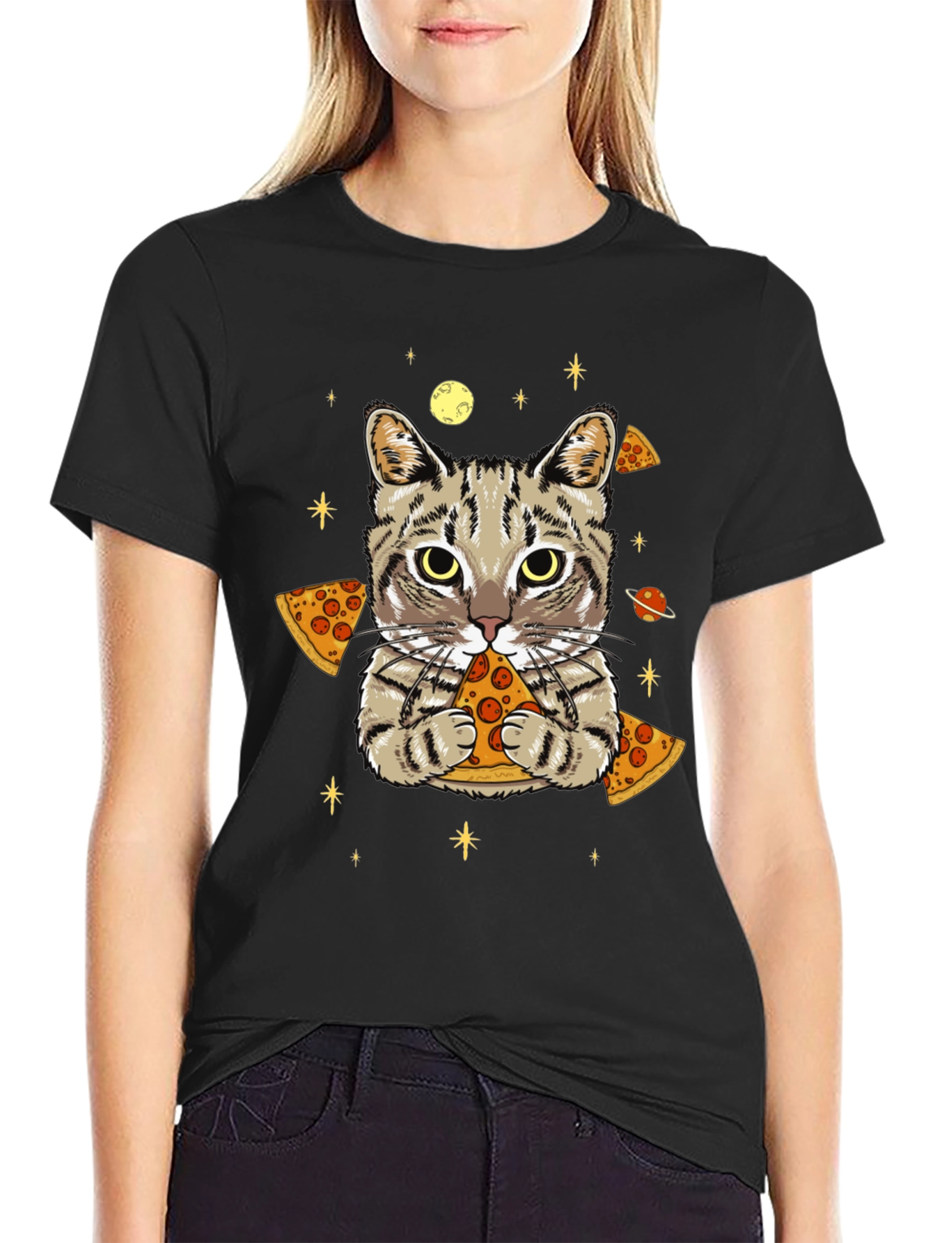 Space Cat Pizza T-Shirt - Unique Graphic Tee